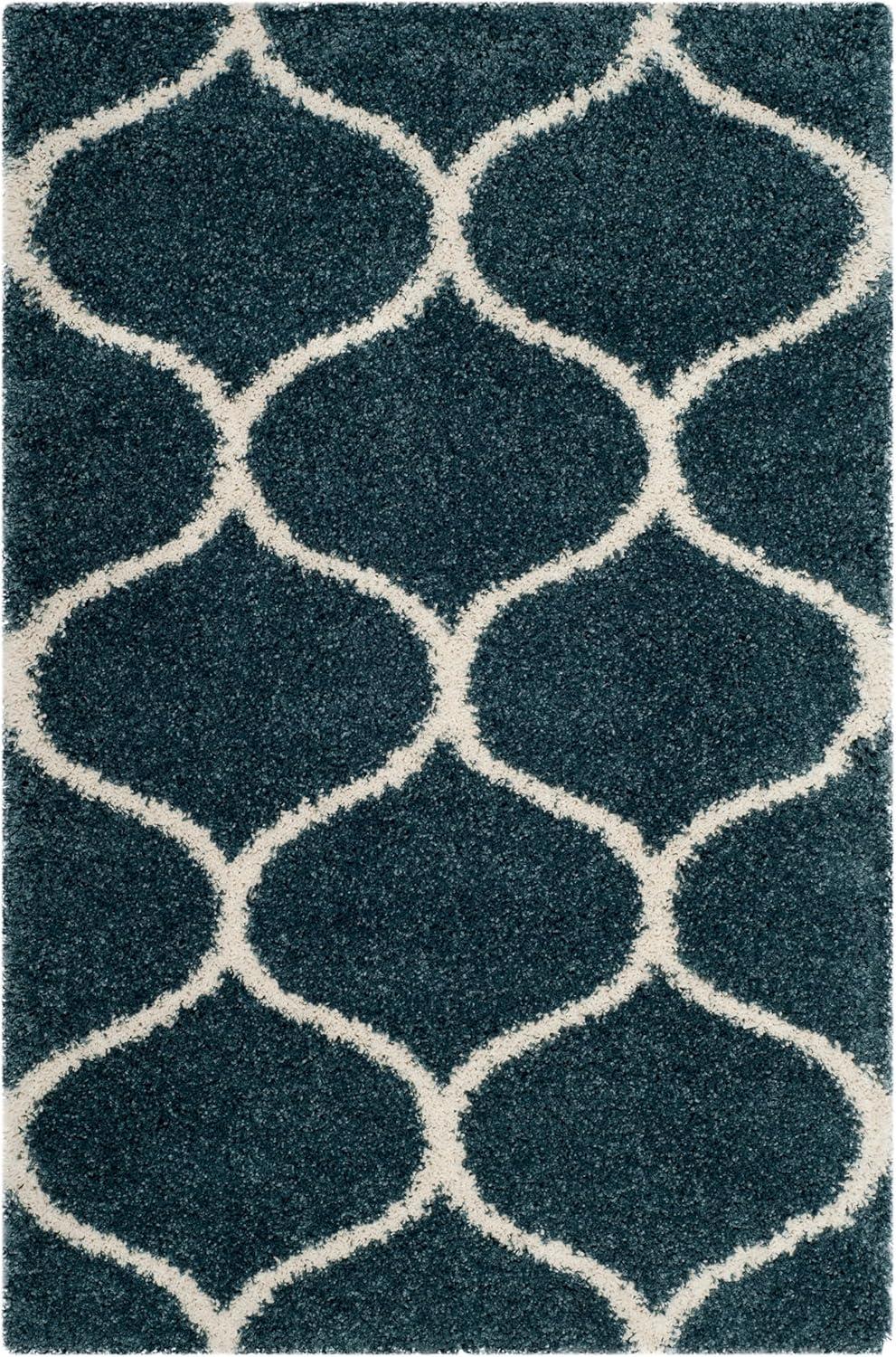 image:imageSAFAVIEH Hudson Shag Collection Area Rug 53 x 76 Grey amp Ivory Moroccan Trellis Design NonShedding amp Easy Care 2inch Thick Ideal for High Traffic Areas in Living Room Bedroom SGH280BSlate BlueIvory