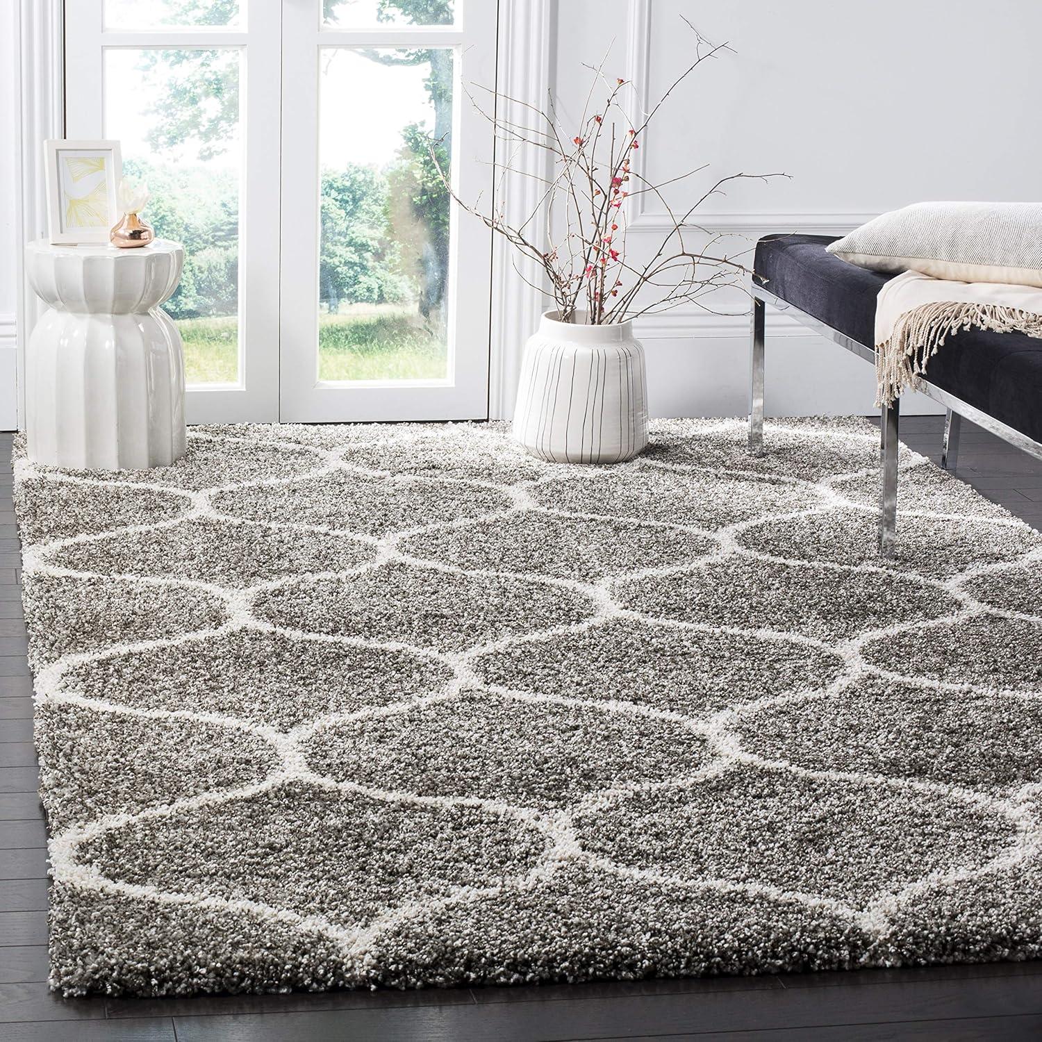 image:imageSAFAVIEH Hudson Shag Collection Area Rug 53 x 76 Grey amp Ivory Moroccan Trellis Design NonShedding amp Easy Care 2inch Thick Ideal for High Traffic Areas in Living Room Bedroom SGH280BGreyIvory