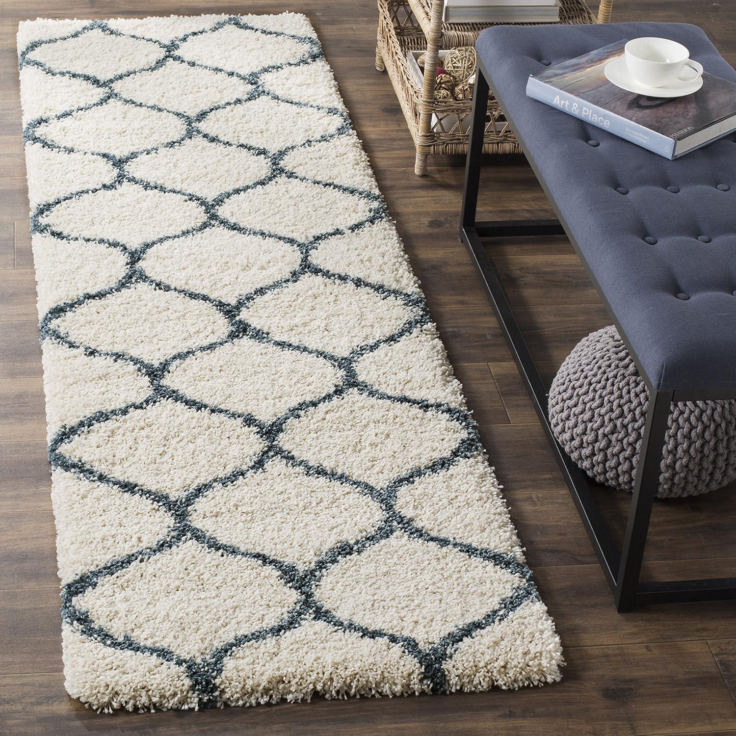 image:imageSAFAVIEH Hudson Shag Collection Area Rug 53 x 76 Grey amp Ivory Moroccan Trellis Design NonShedding amp Easy Care 2inch Thick Ideal for High Traffic Areas in Living Room Bedroom SGH280BIvorySteel Blue