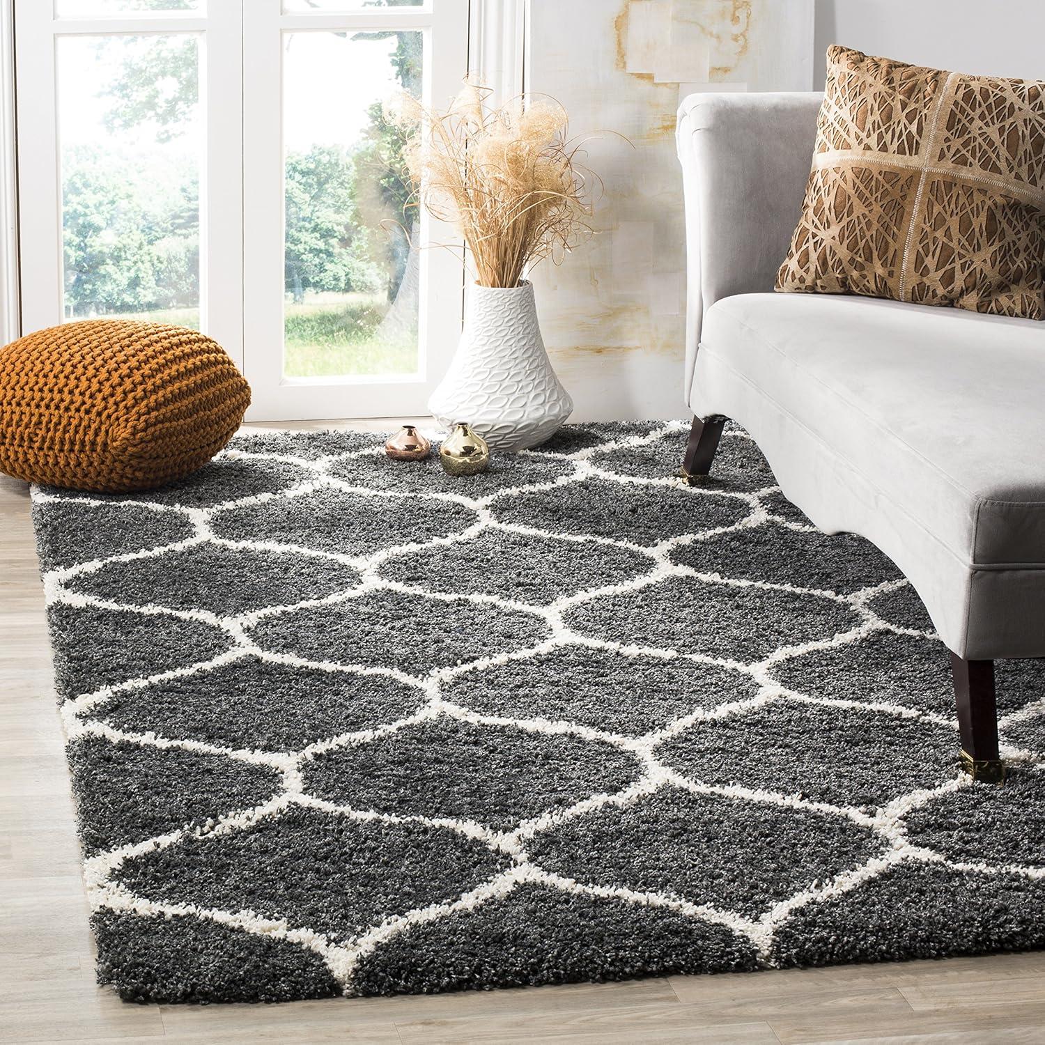 image:imageSAFAVIEH Hudson Shag Collection Area Rug 53 x 76 Grey amp Ivory Moroccan Trellis Design NonShedding amp Easy Care 2inch Thick Ideal for High Traffic Areas in Living Room Bedroom SGH280BDark GreyIvory