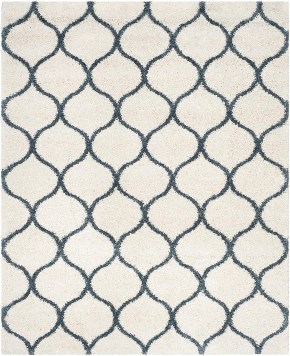 image:imageSAFAVIEH Hudson Shag Collection Area Rug 53 x 76 Grey amp Ivory Moroccan Trellis Design NonShedding amp Easy Care 2inch Thick Ideal for High Traffic Areas in Living Room Bedroom SGH280BIvorySteel Blue