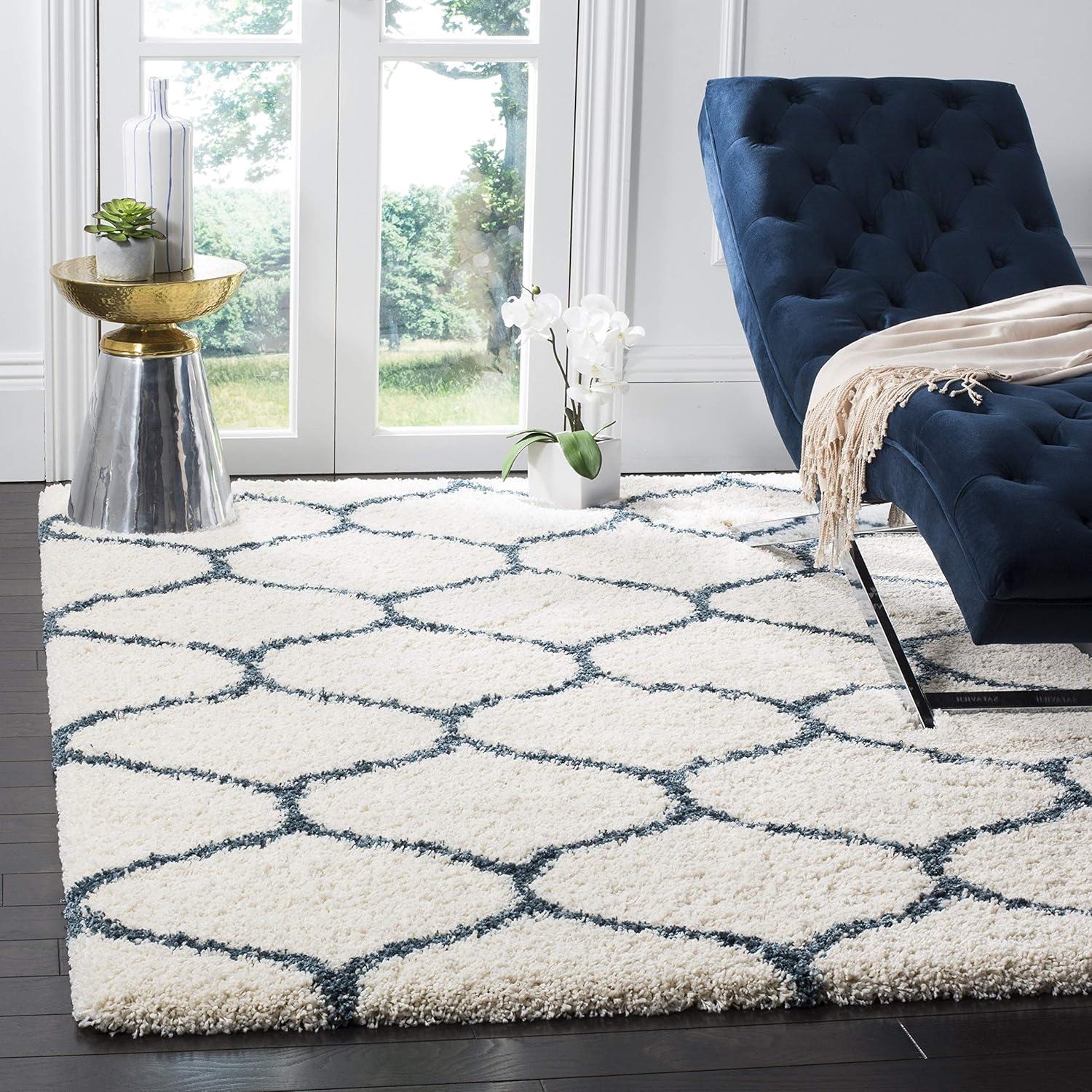 image:imageSAFAVIEH Hudson Shag Collection Area Rug 53 x 76 Grey amp Ivory Moroccan Trellis Design NonShedding amp Easy Care 2inch Thick Ideal for High Traffic Areas in Living Room Bedroom SGH280BIvorySteel Blue