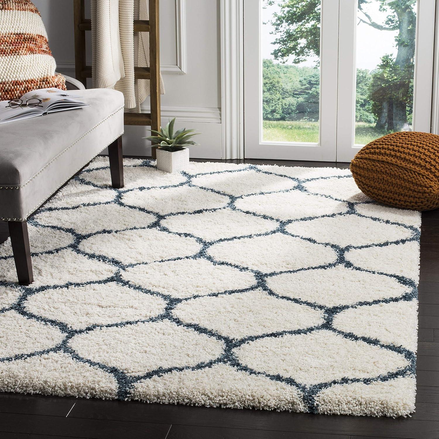 image:imageSAFAVIEH Hudson Shag Collection Area Rug 53 x 76 Grey amp Ivory Moroccan Trellis Design NonShedding amp Easy Care 2inch Thick Ideal for High Traffic Areas in Living Room Bedroom SGH280BIvorySteel Blue