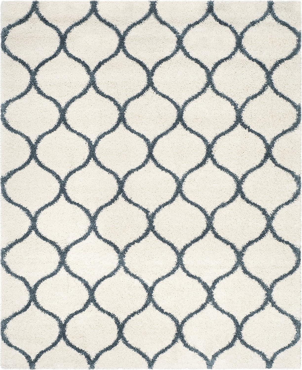 image:imageSAFAVIEH Hudson Shag Collection Area Rug 53 x 76 Grey amp Ivory Moroccan Trellis Design NonShedding amp Easy Care 2inch Thick Ideal for High Traffic Areas in Living Room Bedroom SGH280BIvorySteel Blue
