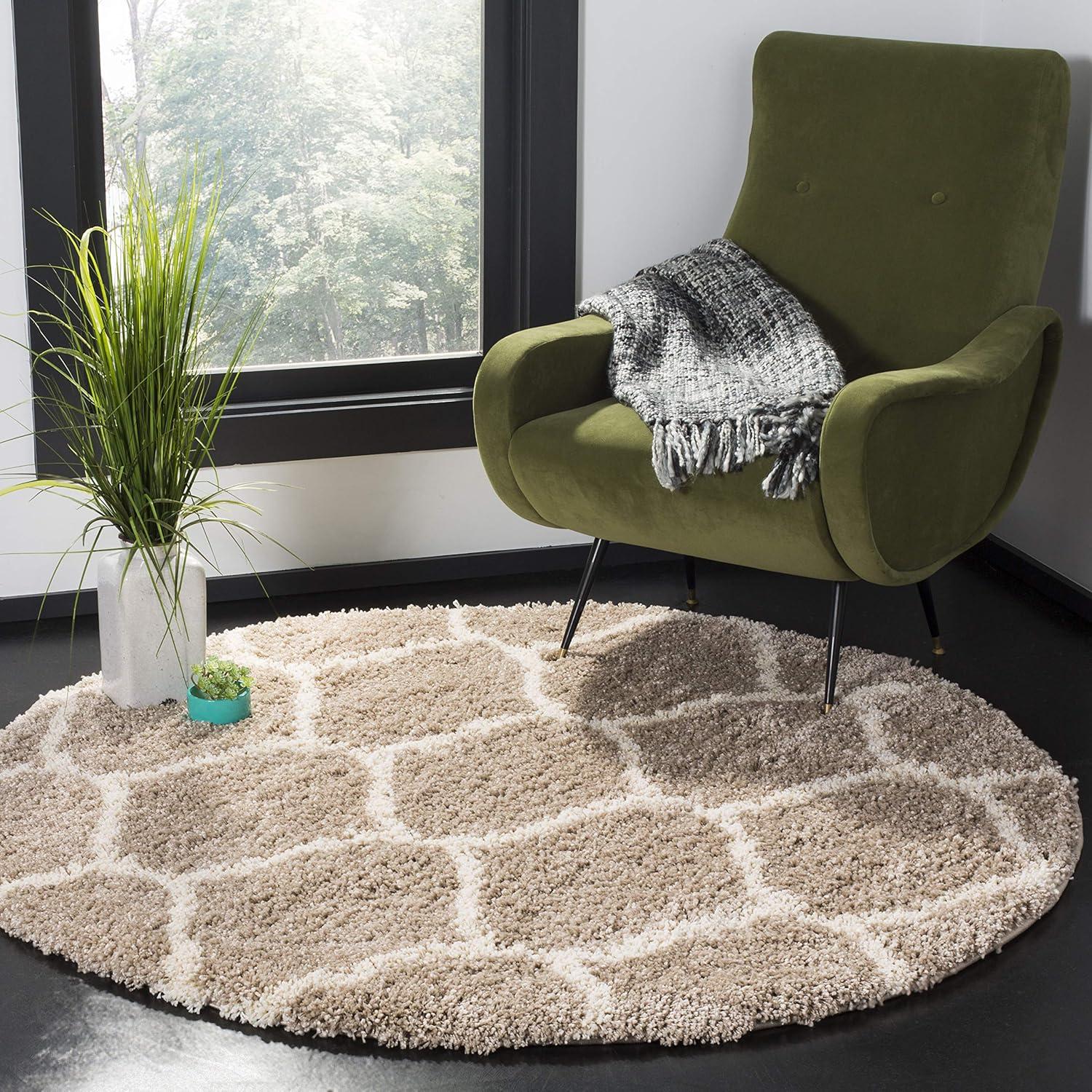 image:imageSAFAVIEH Hudson Shag Collection Area Rug 53 x 76 Grey amp Ivory Moroccan Trellis Design NonShedding amp Easy Care 2inch Thick Ideal for High Traffic Areas in Living Room Bedroom SGH280BBeigeIvory