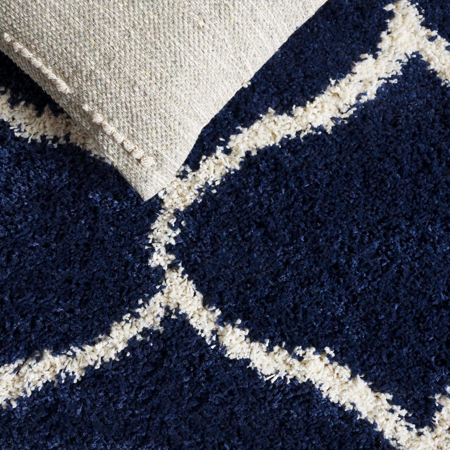 image:imageSAFAVIEH Hudson Shag Collection Area Rug 53 x 76 Grey amp Ivory Moroccan Trellis Design NonShedding amp Easy Care 2inch Thick Ideal for High Traffic Areas in Living Room Bedroom SGH280BNavyIvory