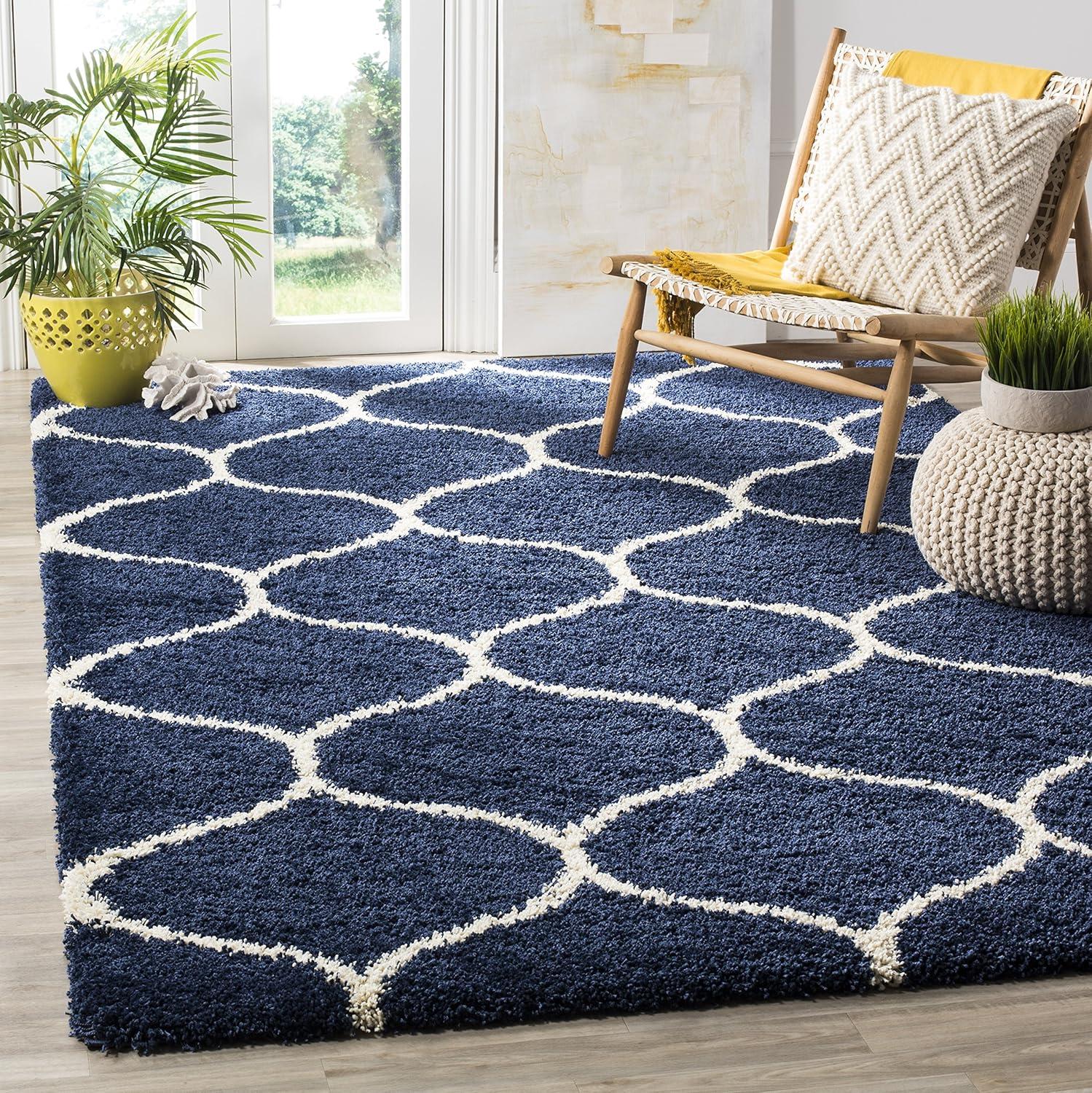 image:imageSAFAVIEH Hudson Shag Collection Area Rug 53 x 76 Grey amp Ivory Moroccan Trellis Design NonShedding amp Easy Care 2inch Thick Ideal for High Traffic Areas in Living Room Bedroom SGH280BNavyIvory