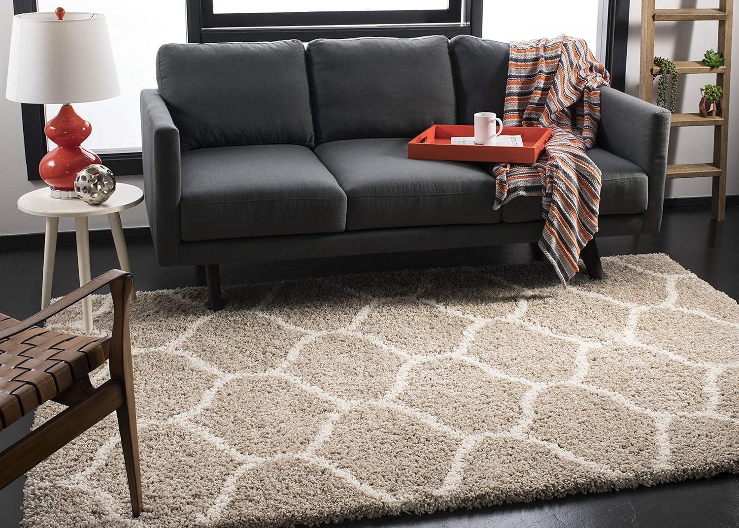 image:imageSAFAVIEH Hudson Shag Collection Area Rug 53 x 76 Grey amp Ivory Moroccan Trellis Design NonShedding amp Easy Care 2inch Thick Ideal for High Traffic Areas in Living Room Bedroom SGH280BBeigeIvory