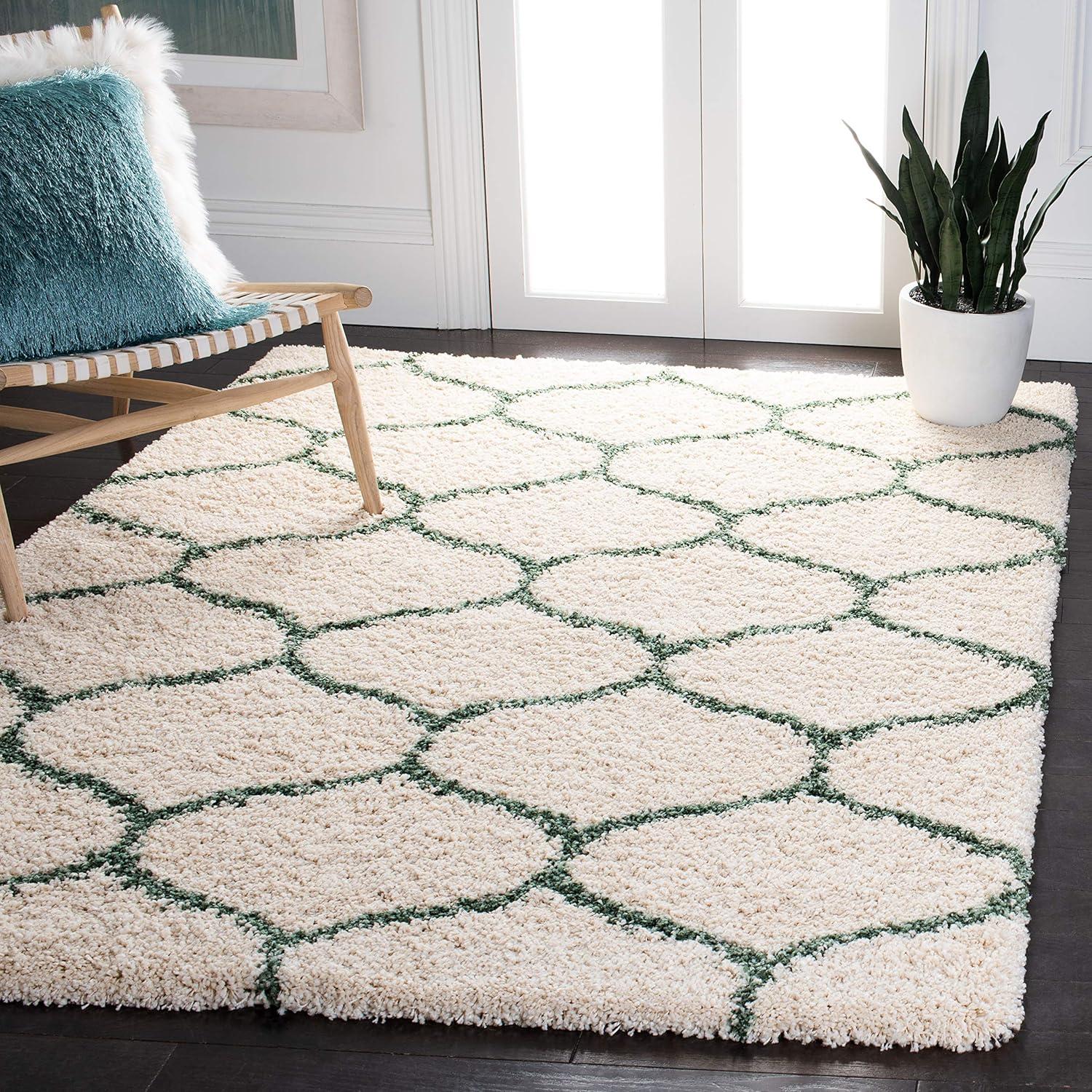image:imageSAFAVIEH Hudson Shag Collection Area Rug 53 x 76 Grey amp Ivory Moroccan Trellis Design NonShedding amp Easy Care 2inch Thick Ideal for High Traffic Areas in Living Room Bedroom SGH280BIvoryGreen
