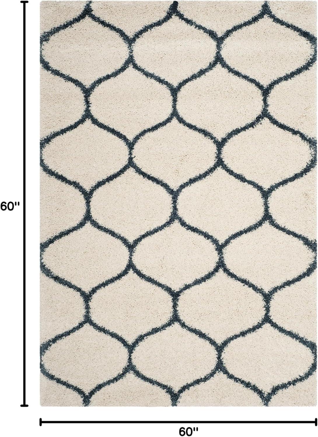 image:imageSAFAVIEH Hudson Shag Collection Area Rug 53 x 76 Grey amp Ivory Moroccan Trellis Design NonShedding amp Easy Care 2inch Thick Ideal for High Traffic Areas in Living Room Bedroom SGH280BIvorySteel Blue