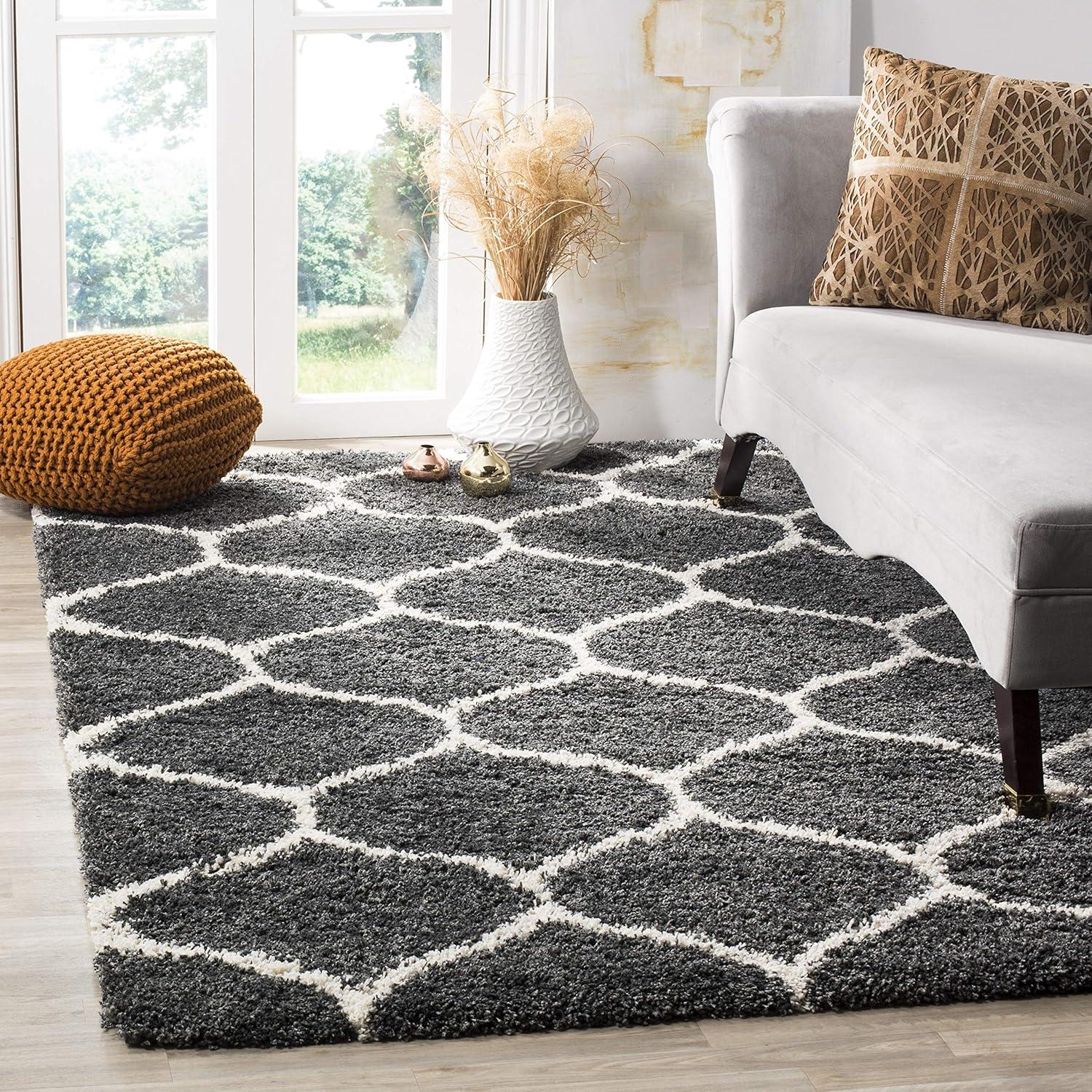image:imageSAFAVIEH Hudson Shag Collection Area Rug 53 x 76 Grey amp Ivory Moroccan Trellis Design NonShedding amp Easy Care 2inch Thick Ideal for High Traffic Areas in Living Room Bedroom SGH280BDark GreyIvory