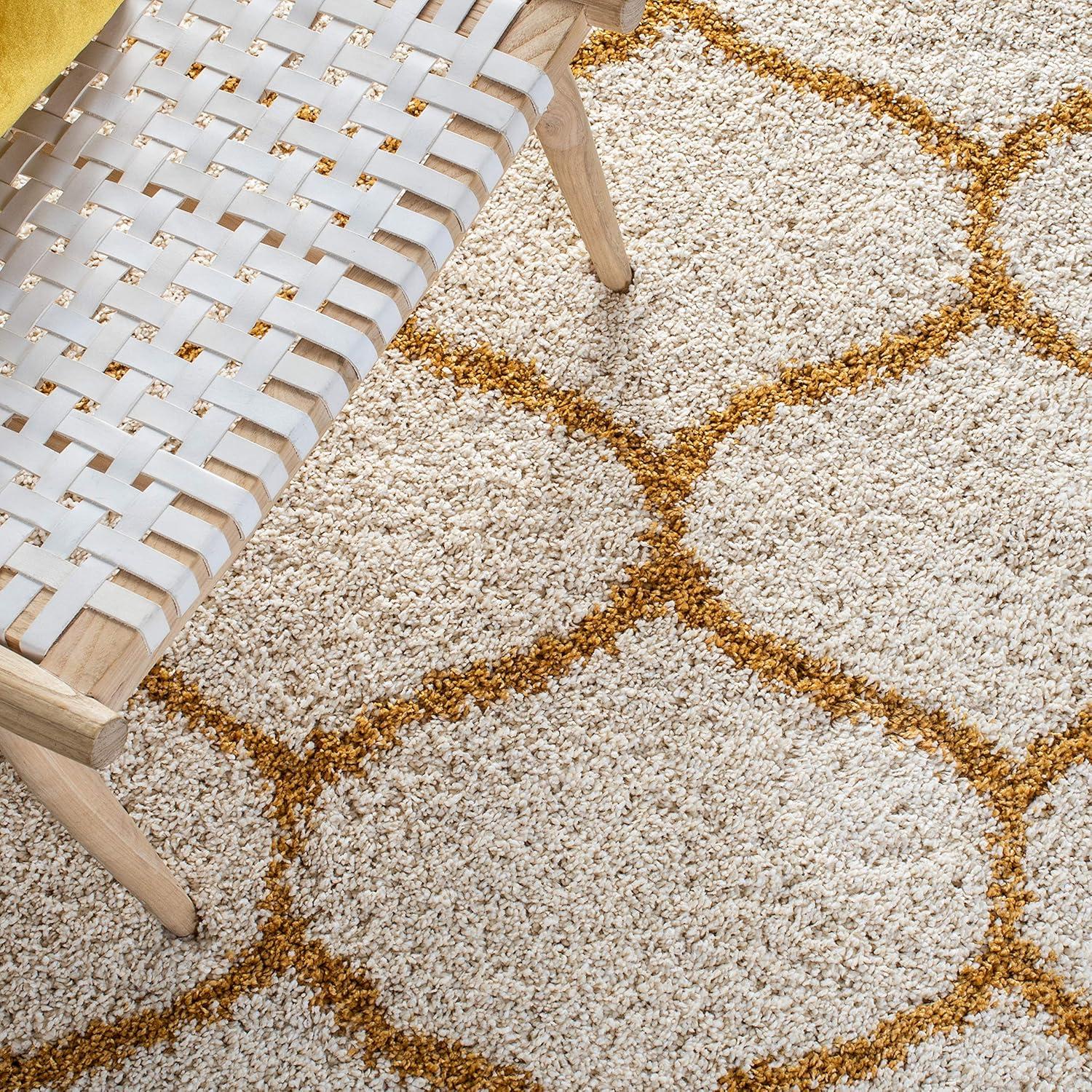 image:imageSAFAVIEH Hudson Shag Collection Area Rug 53 x 76 Grey amp Ivory Moroccan Trellis Design NonShedding amp Easy Care 2inch Thick Ideal for High Traffic Areas in Living Room Bedroom SGH280BIvoryGold