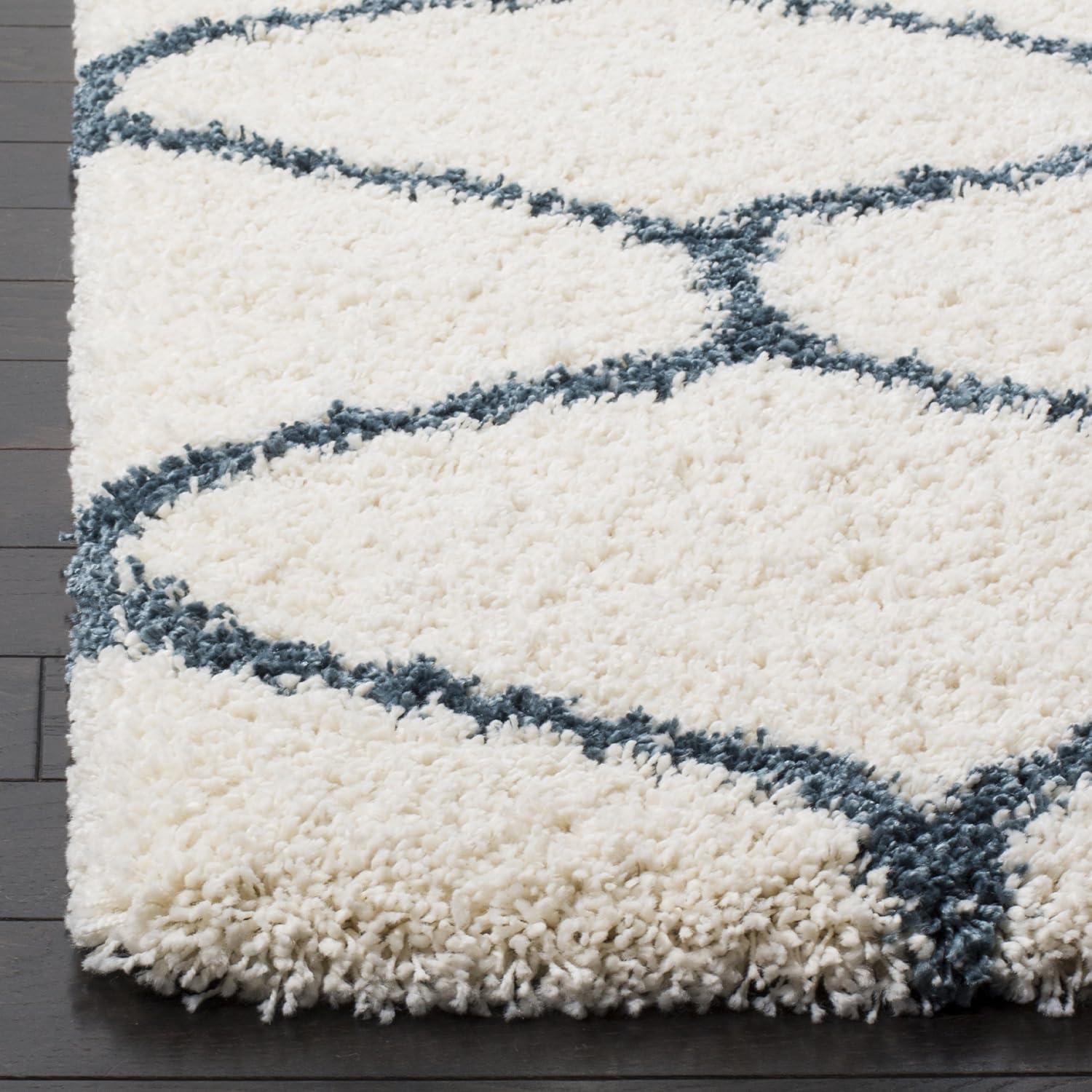 image:imageSAFAVIEH Hudson Shag Collection Area Rug 53 x 76 Grey amp Ivory Moroccan Trellis Design NonShedding amp Easy Care 2inch Thick Ideal for High Traffic Areas in Living Room Bedroom SGH280BIvorySteel Blue