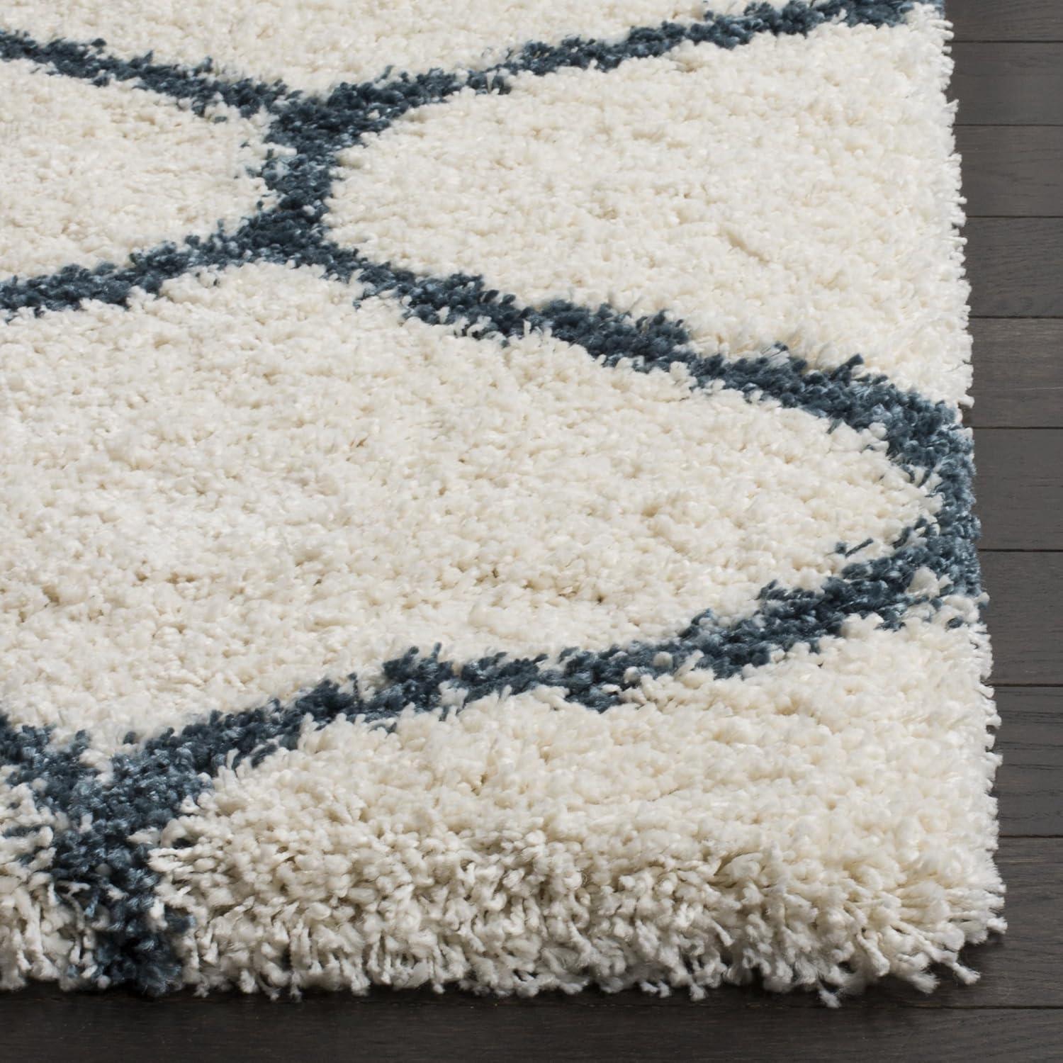 image:imageSAFAVIEH Hudson Shag Collection Area Rug 53 x 76 Grey amp Ivory Moroccan Trellis Design NonShedding amp Easy Care 2inch Thick Ideal for High Traffic Areas in Living Room Bedroom SGH280BIvorySteel Blue