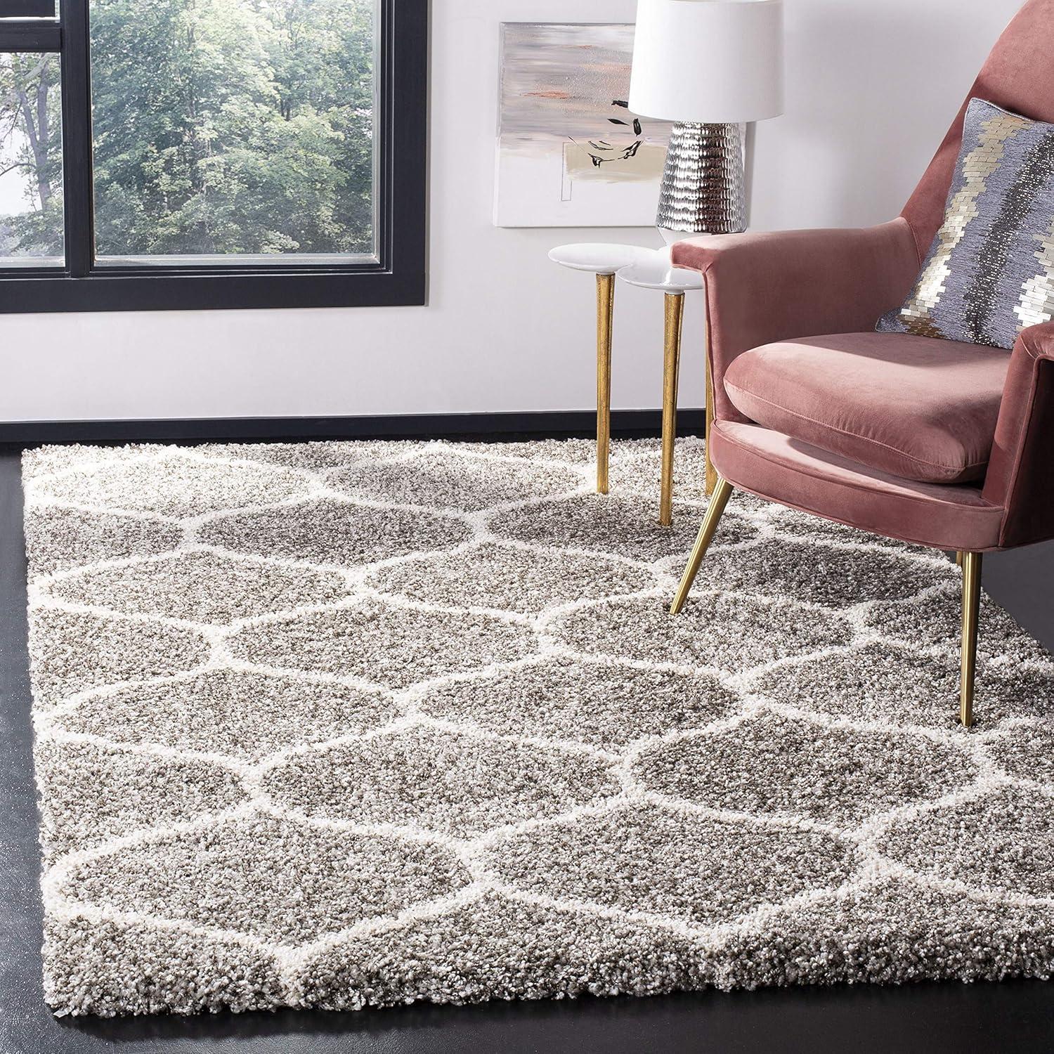 image:imageSAFAVIEH Hudson Shag Collection Area Rug 53 x 76 Grey amp Ivory Moroccan Trellis Design NonShedding amp Easy Care 2inch Thick Ideal for High Traffic Areas in Living Room Bedroom SGH280BGreyIvory