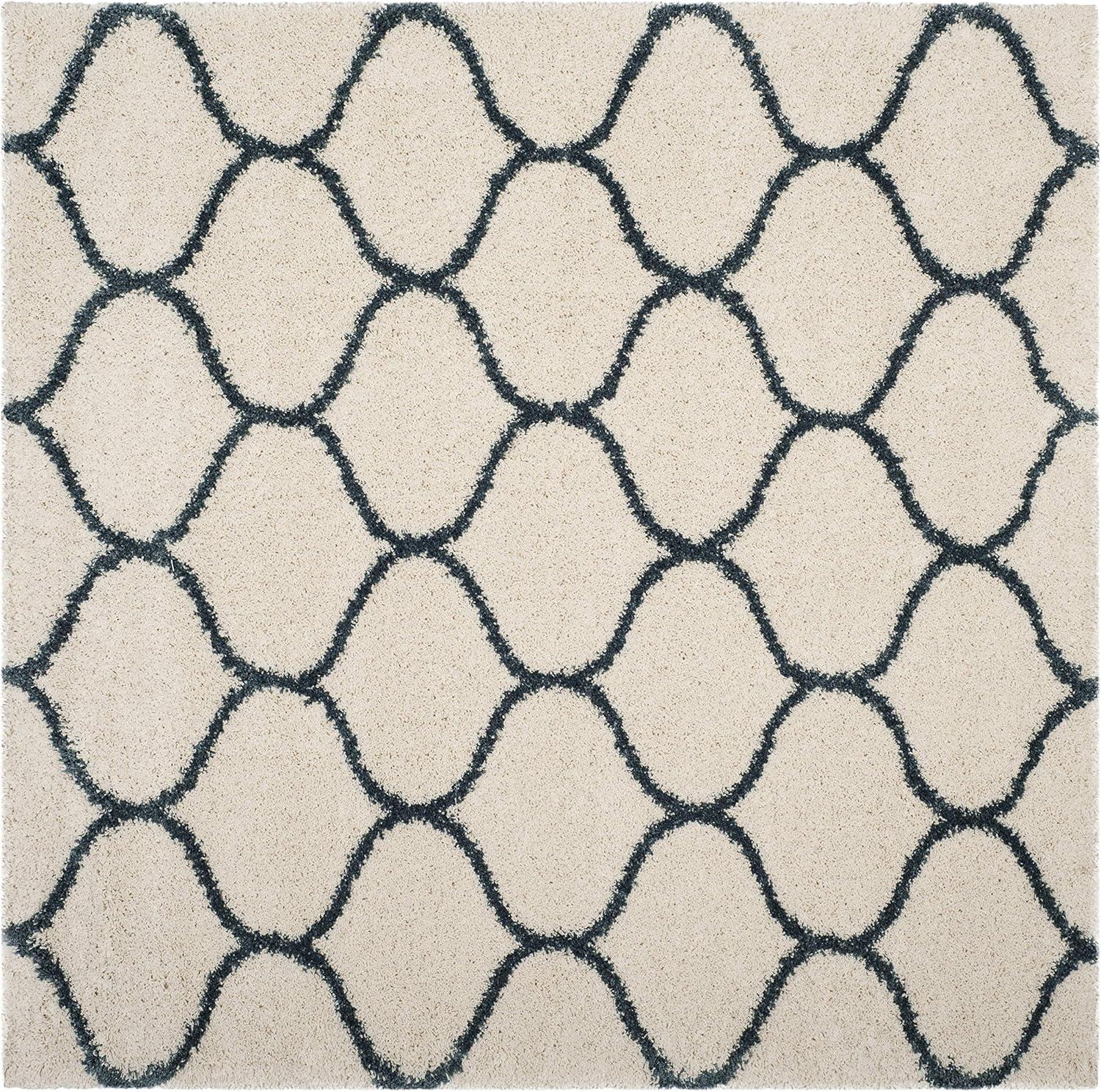 image:imageSAFAVIEH Hudson Shag Collection Area Rug 53 x 76 Grey amp Ivory Moroccan Trellis Design NonShedding amp Easy Care 2inch Thick Ideal for High Traffic Areas in Living Room Bedroom SGH280BIvorySteel Blue