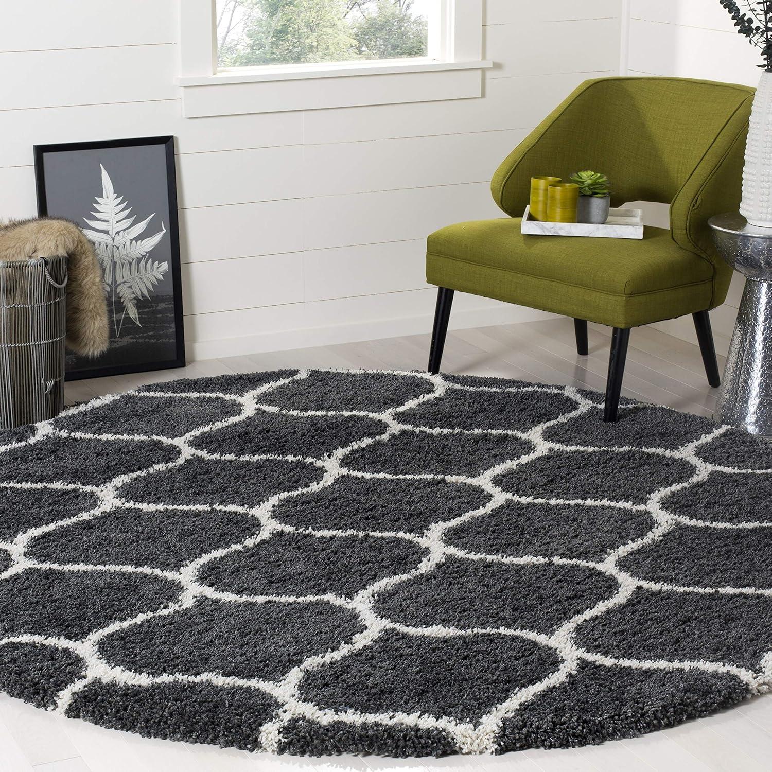 image:imageSAFAVIEH Hudson Shag Collection Area Rug 53 x 76 Grey amp Ivory Moroccan Trellis Design NonShedding amp Easy Care 2inch Thick Ideal for High Traffic Areas in Living Room Bedroom SGH280BDark GreyIvory