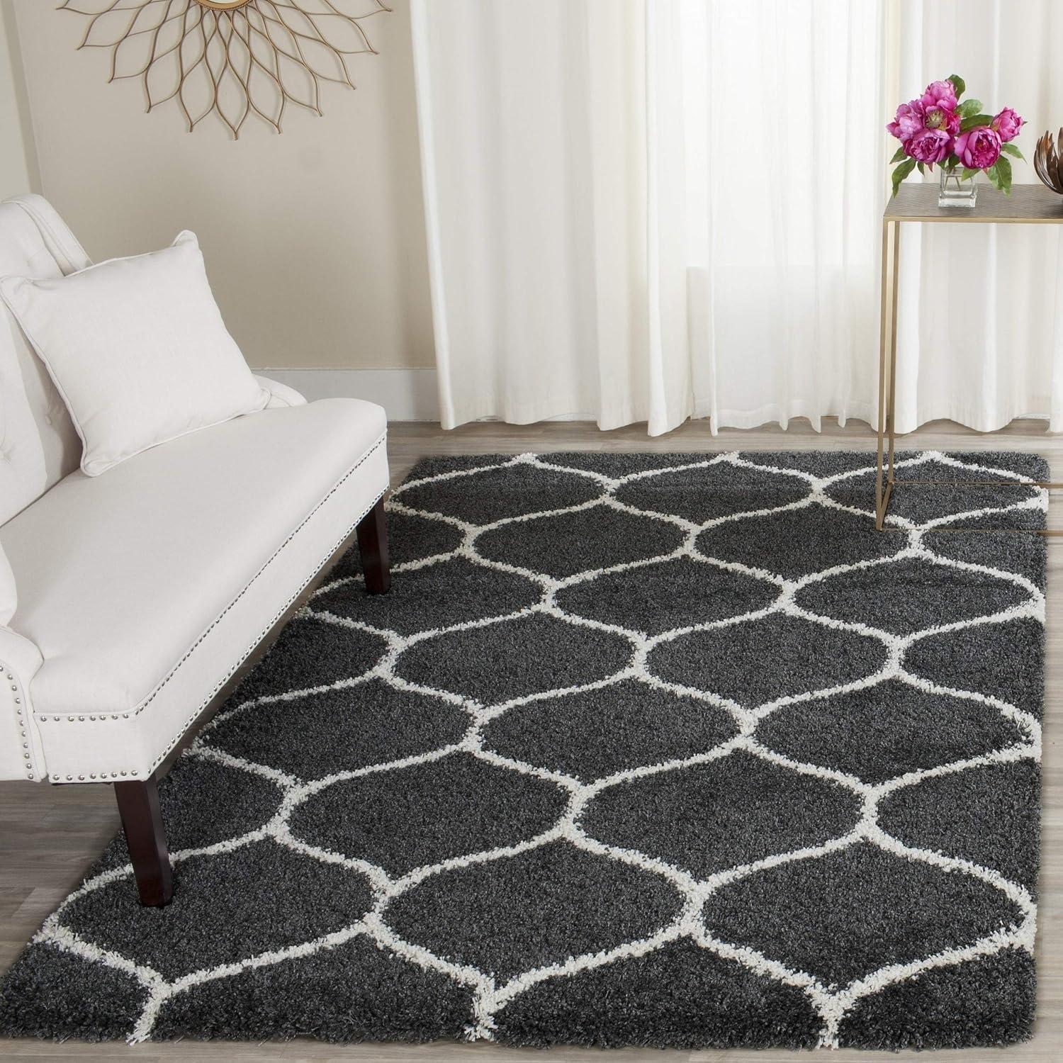 image:imageSAFAVIEH Hudson Shag Collection Area Rug 53 x 76 Grey amp Ivory Moroccan Trellis Design NonShedding amp Easy Care 2inch Thick Ideal for High Traffic Areas in Living Room Bedroom SGH280BDark GreyIvory