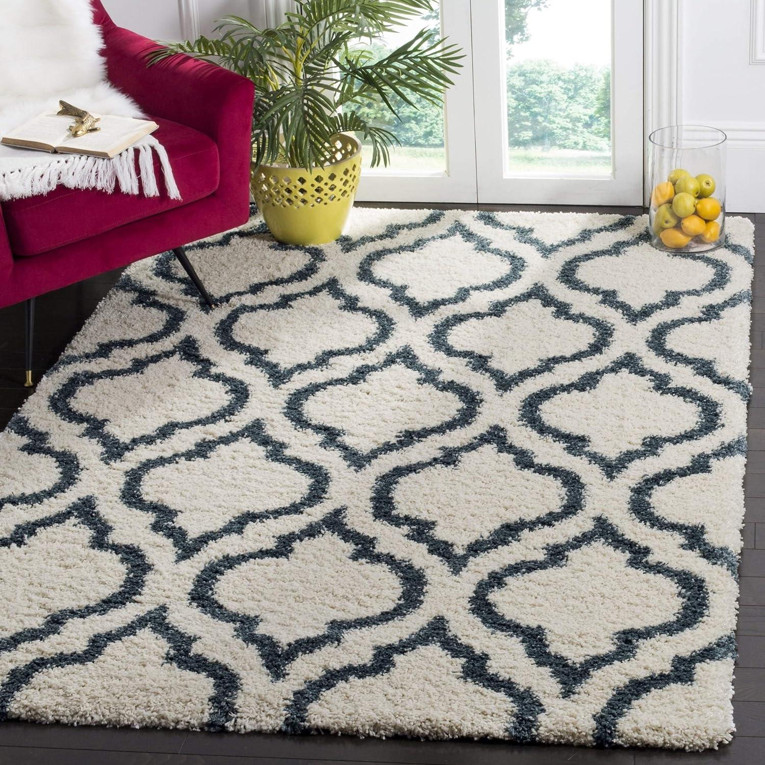 image:imageSAFAVIEH Hudson Shag Collection Area Rug 6 x 9 Grey amp Ivory Moroccan Design NonShedding amp Easy Care 2inch Thick Ideal for High Traffic Areas in Living Room Bedroom SGH284BIvorySteel Blue