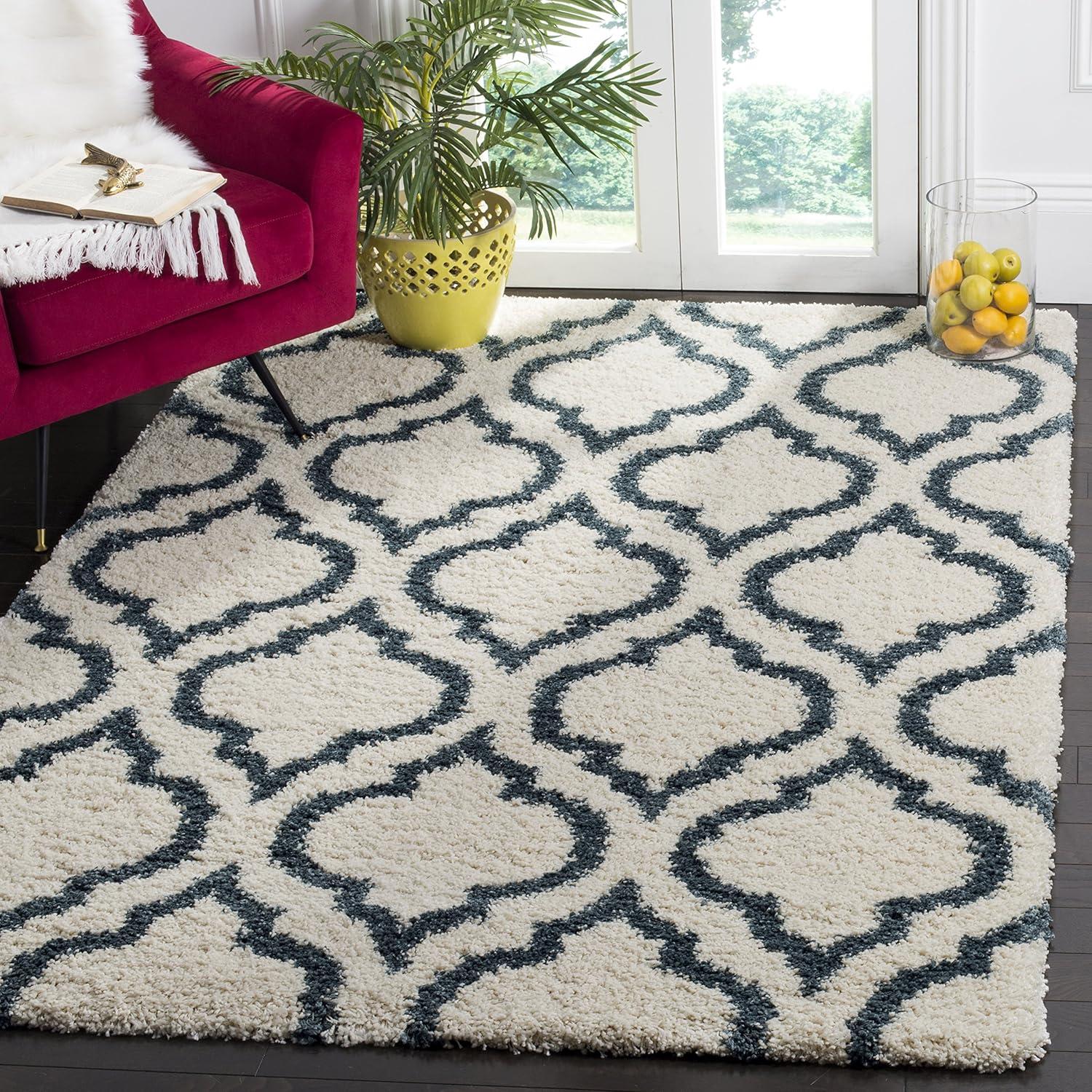 image:imageSAFAVIEH Hudson Shag Collection Area Rug 6 x 9 Grey amp Ivory Moroccan Design NonShedding amp Easy Care 2inch Thick Ideal for High Traffic Areas in Living Room Bedroom SGH284BIvorySteel Blue