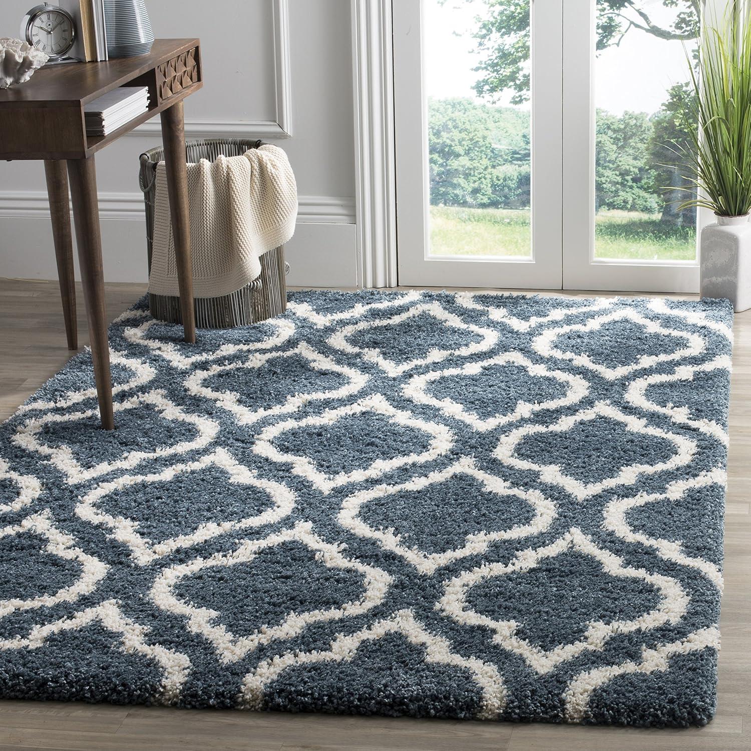 image:imageSAFAVIEH Hudson Shag Collection Area Rug 6 x 9 Grey amp Ivory Moroccan Design NonShedding amp Easy Care 2inch Thick Ideal for High Traffic Areas in Living Room Bedroom SGH284BSlate BlueIvory