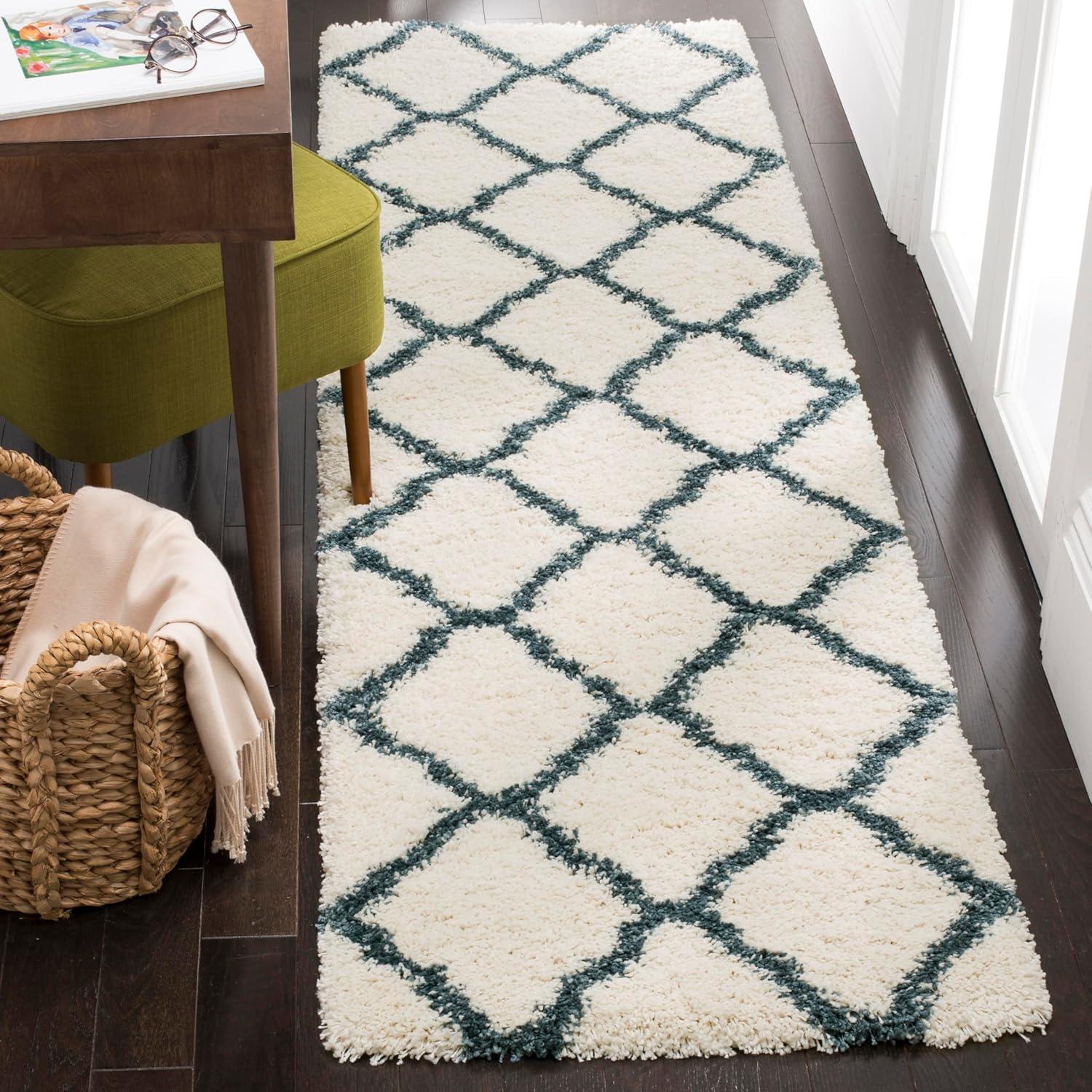 image:imageSAFAVIEH Hudson Shag Collection Area Rug 8 x 10 Slate Blue amp Ivory Moroccan Trellis Design NonShedding amp Easy Care 2inch Thick Ideal for High Traffic Areas in Living Room Bedroom SGH283LIvorySteel Blue