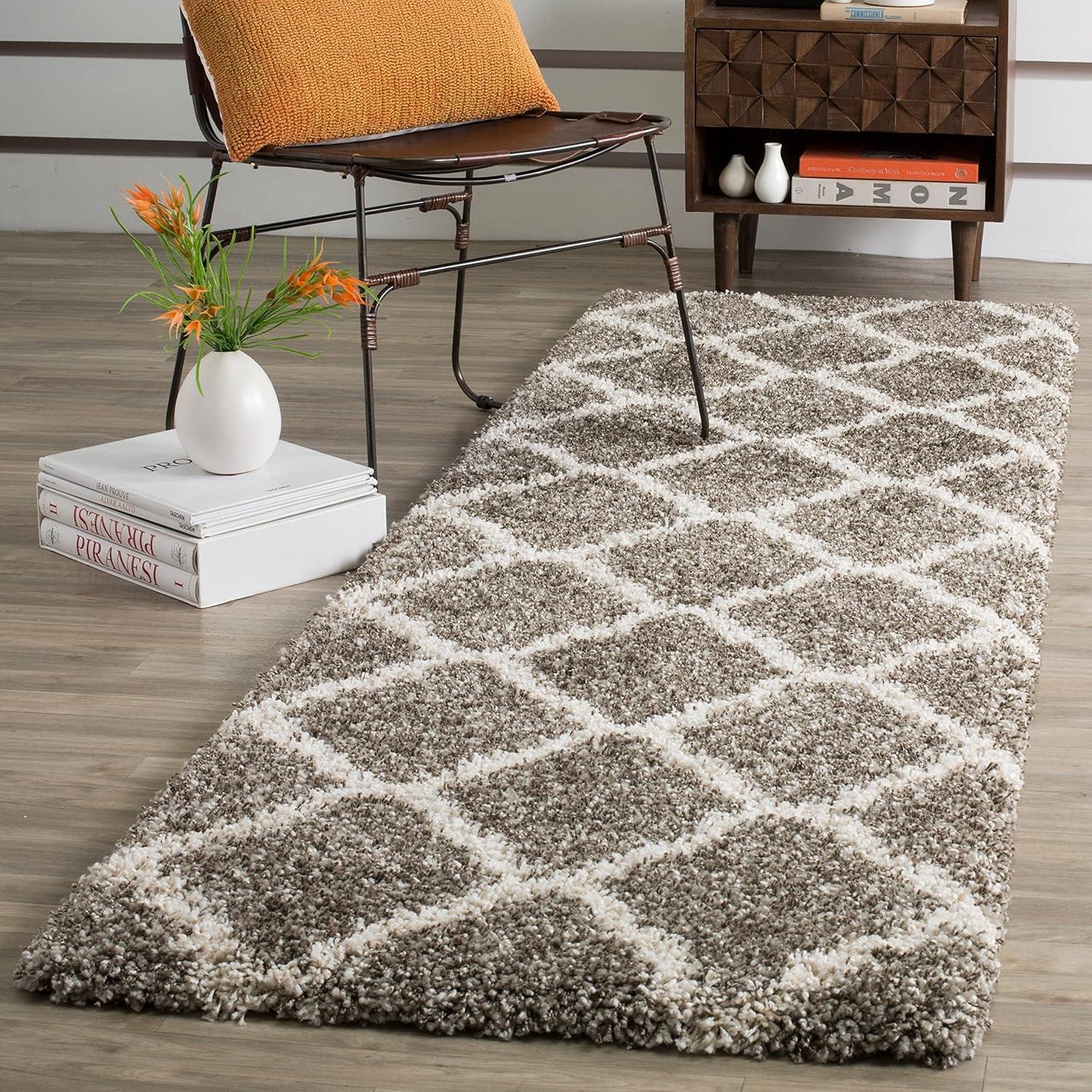 image:imageSAFAVIEH Hudson Shag Collection Area Rug 8 x 10 Slate Blue amp Ivory Moroccan Trellis Design NonShedding amp Easy Care 2inch Thick Ideal for High Traffic Areas in Living Room Bedroom SGH283LDark GreyIvory
