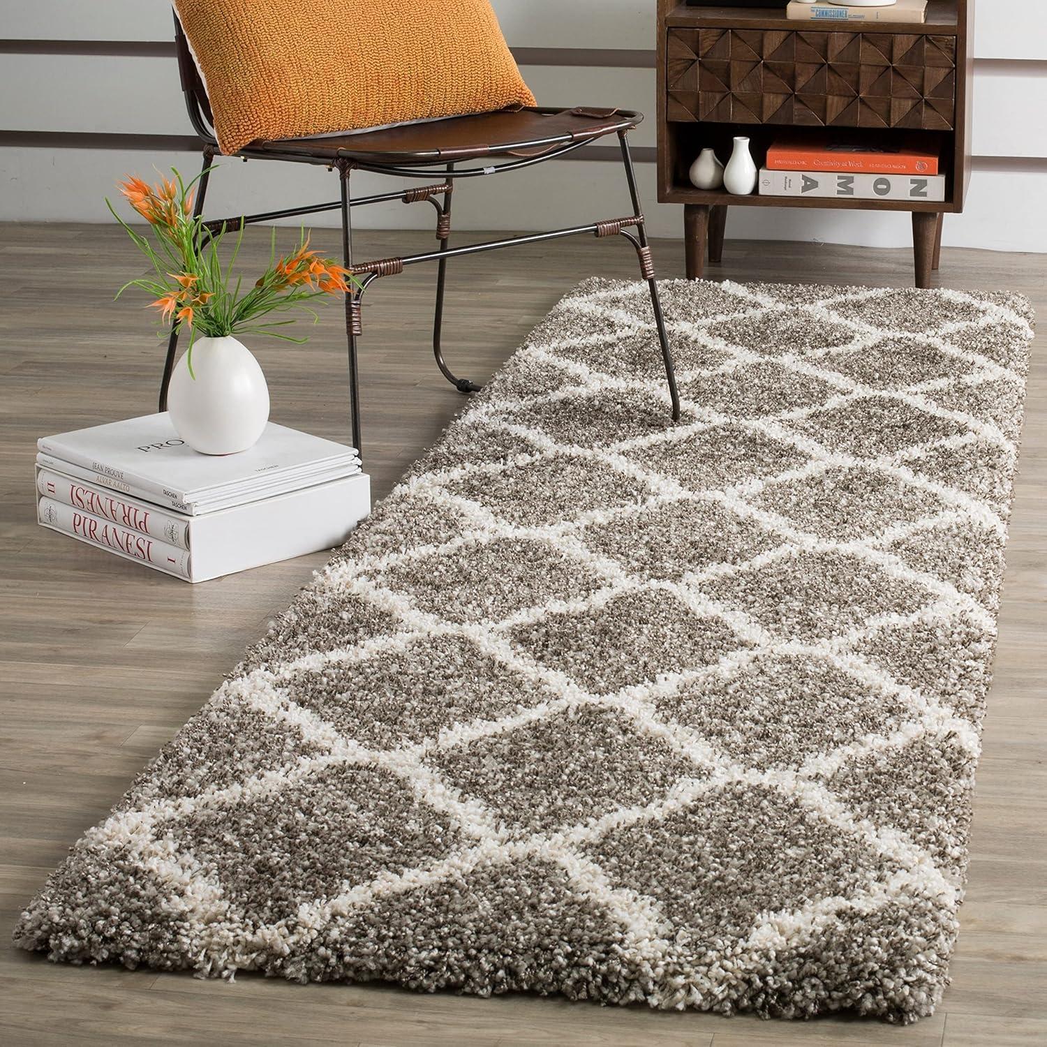 image:imageSAFAVIEH Hudson Shag Collection Area Rug 8 x 10 Slate Blue amp Ivory Moroccan Trellis Design NonShedding amp Easy Care 2inch Thick Ideal for High Traffic Areas in Living Room Bedroom SGH283LIvoryGrey