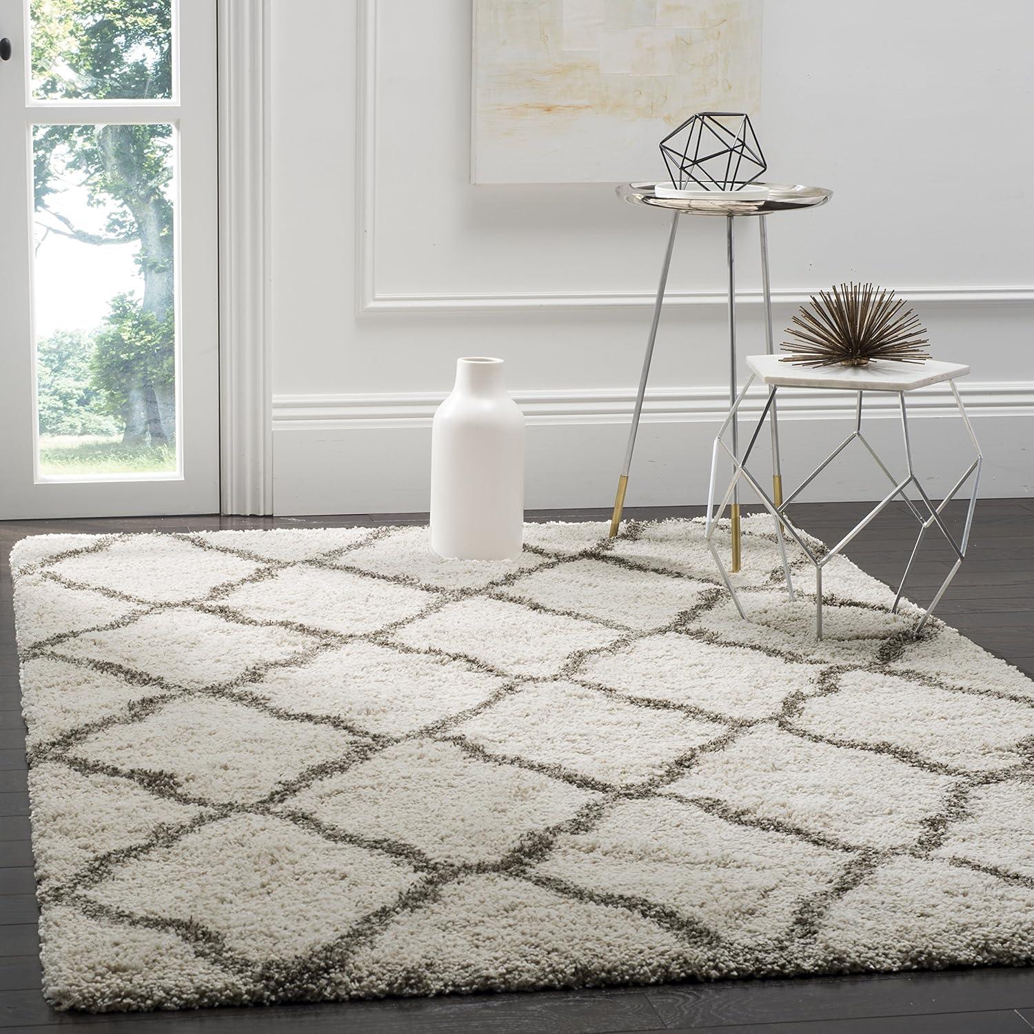 image:imageSAFAVIEH Hudson Shag Collection Area Rug 8 x 10 Slate Blue amp Ivory Moroccan Trellis Design NonShedding amp Easy Care 2inch Thick Ideal for High Traffic Areas in Living Room Bedroom SGH283LIvoryGrey