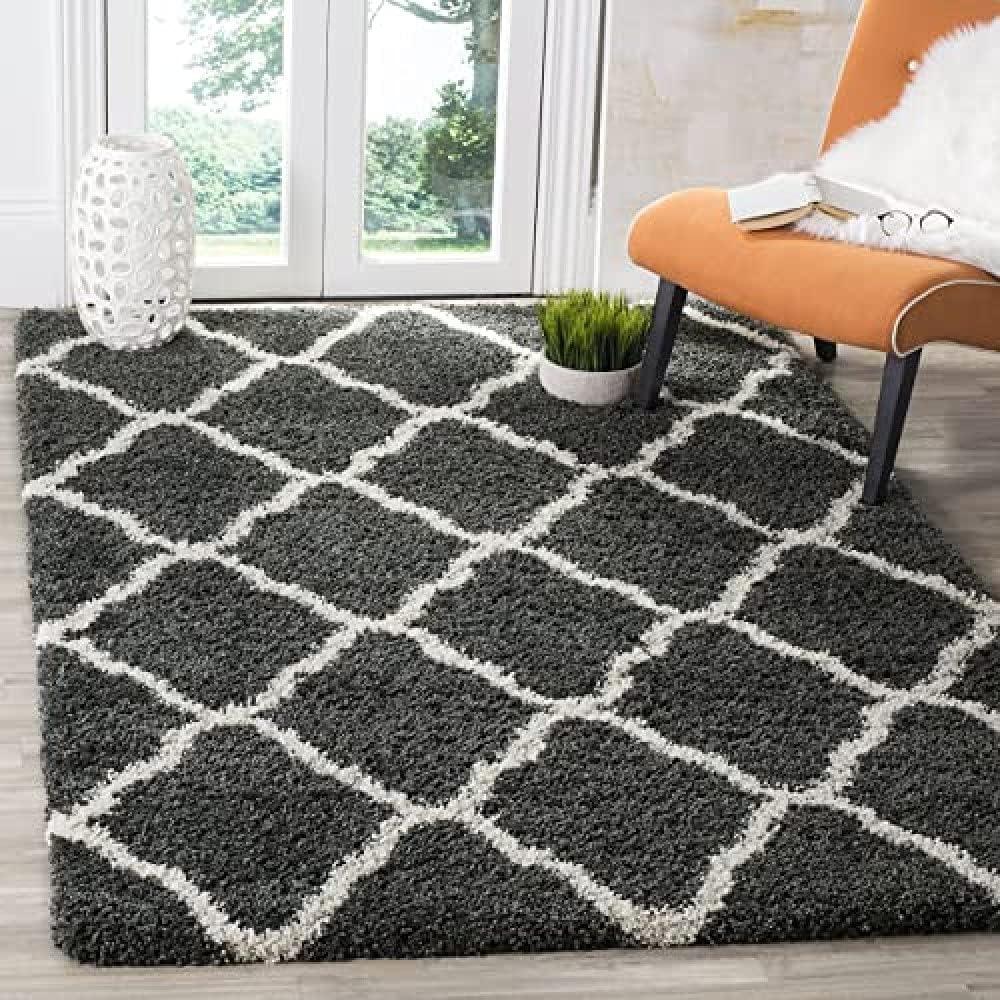 image:imageSAFAVIEH Hudson Shag Collection Area Rug 8 x 10 Slate Blue amp Ivory Moroccan Trellis Design NonShedding amp Easy Care 2inch Thick Ideal for High Traffic Areas in Living Room Bedroom SGH283LDark GreyIvory