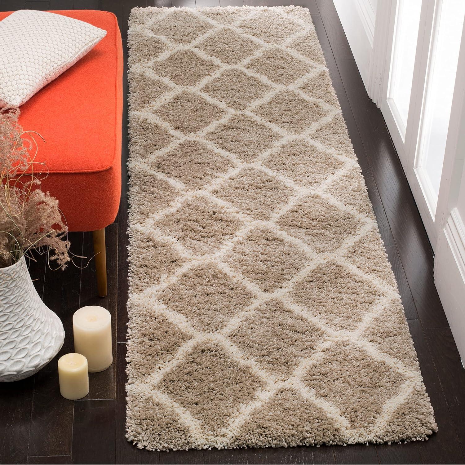 image:imageSAFAVIEH Hudson Shag Collection Area Rug 8 x 10 Slate Blue amp Ivory Moroccan Trellis Design NonShedding amp Easy Care 2inch Thick Ideal for High Traffic Areas in Living Room Bedroom SGH283LBeigeIvory