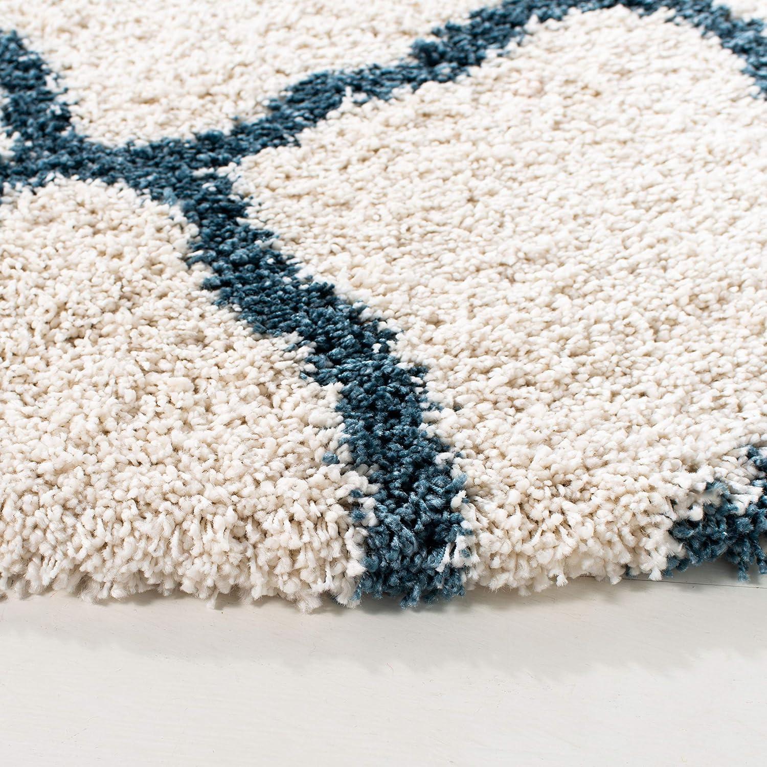 image:imageSAFAVIEH Hudson Shag Collection Area Rug 8 x 10 Slate Blue amp Ivory Moroccan Trellis Design NonShedding amp Easy Care 2inch Thick Ideal for High Traffic Areas in Living Room Bedroom SGH283LIvorySteel Blue
