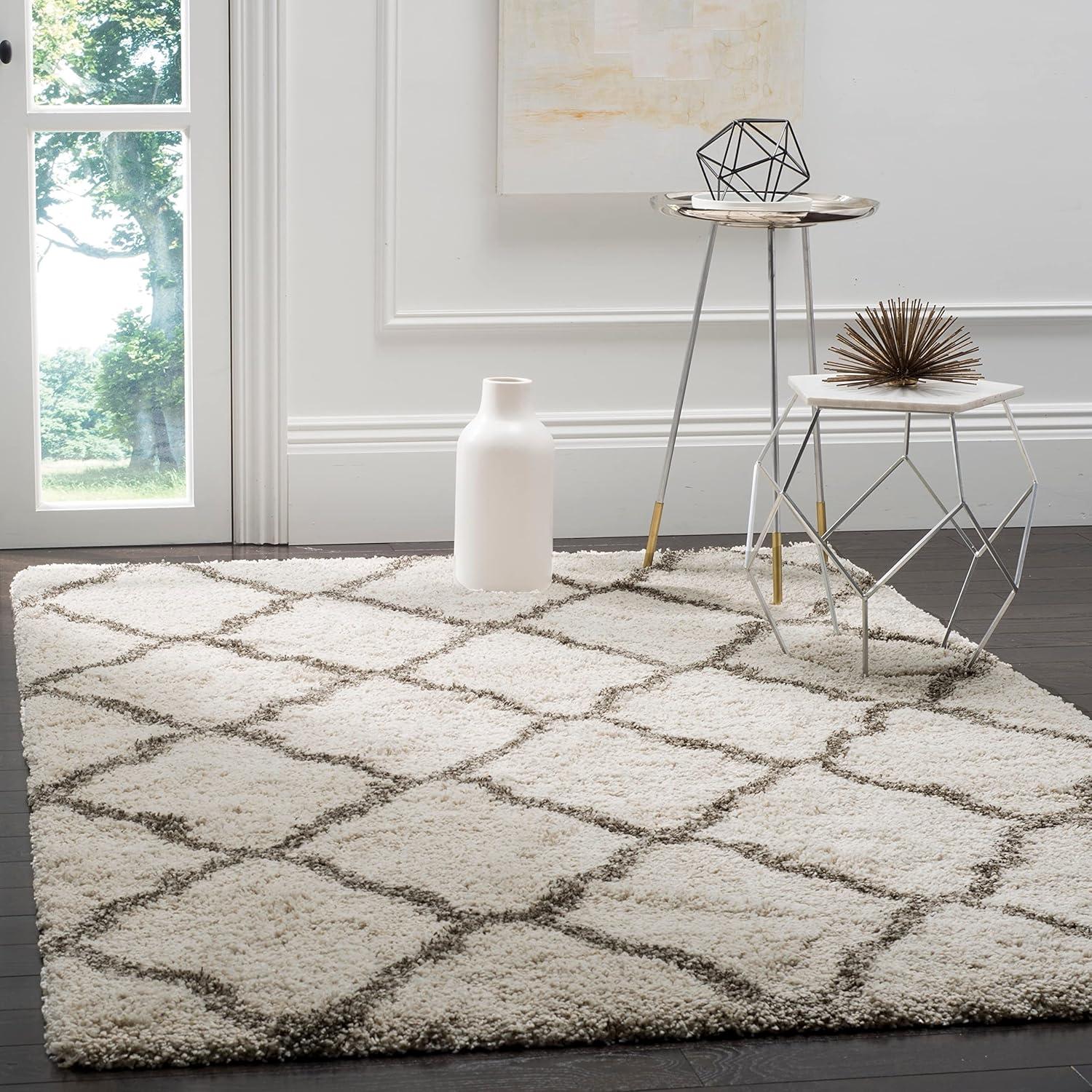 image:imageSAFAVIEH Hudson Shag Collection Area Rug 8 x 10 Slate Blue amp Ivory Moroccan Trellis Design NonShedding amp Easy Care 2inch Thick Ideal for High Traffic Areas in Living Room Bedroom SGH283LIvoryGrey
