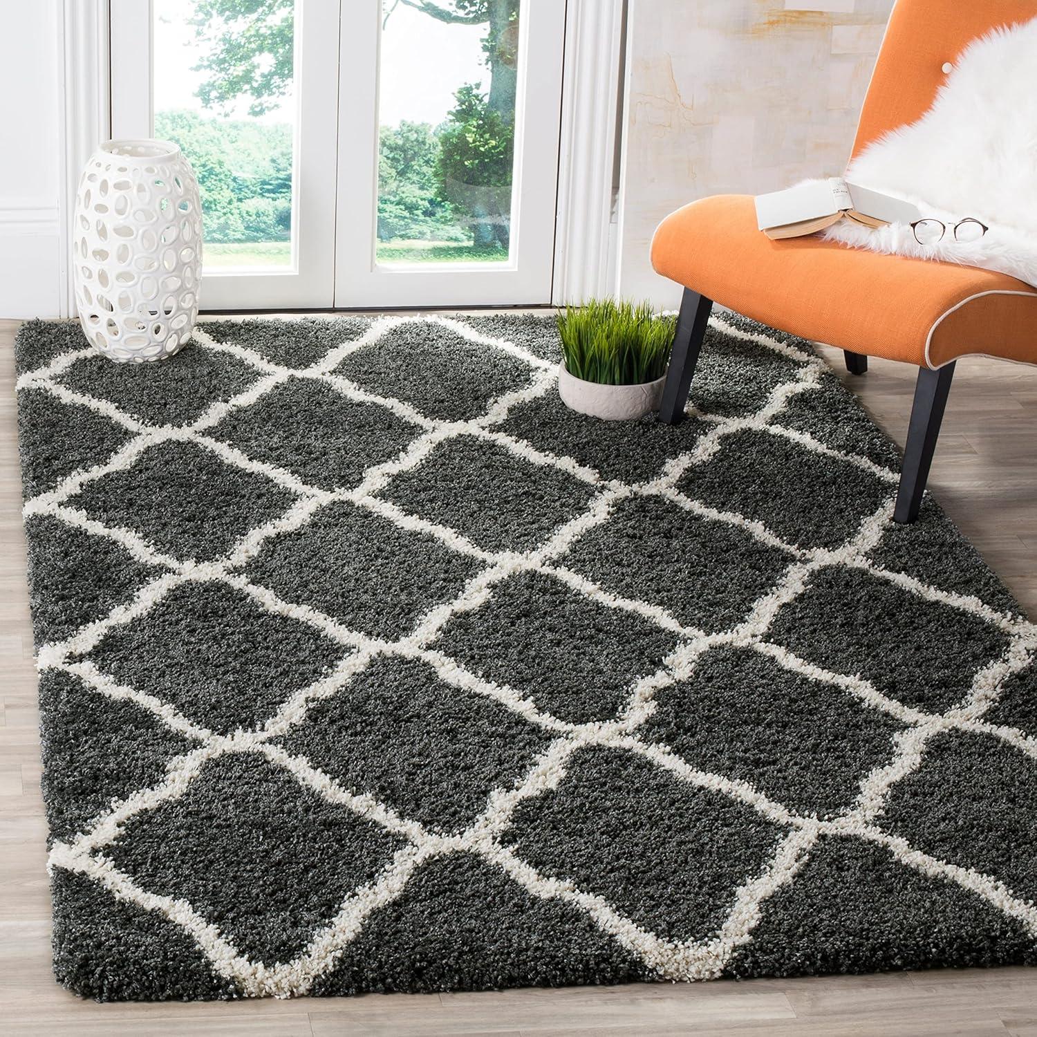image:imageSAFAVIEH Hudson Shag Collection Area Rug 8 x 10 Slate Blue amp Ivory Moroccan Trellis Design NonShedding amp Easy Care 2inch Thick Ideal for High Traffic Areas in Living Room Bedroom SGH283LDark GreyIvory