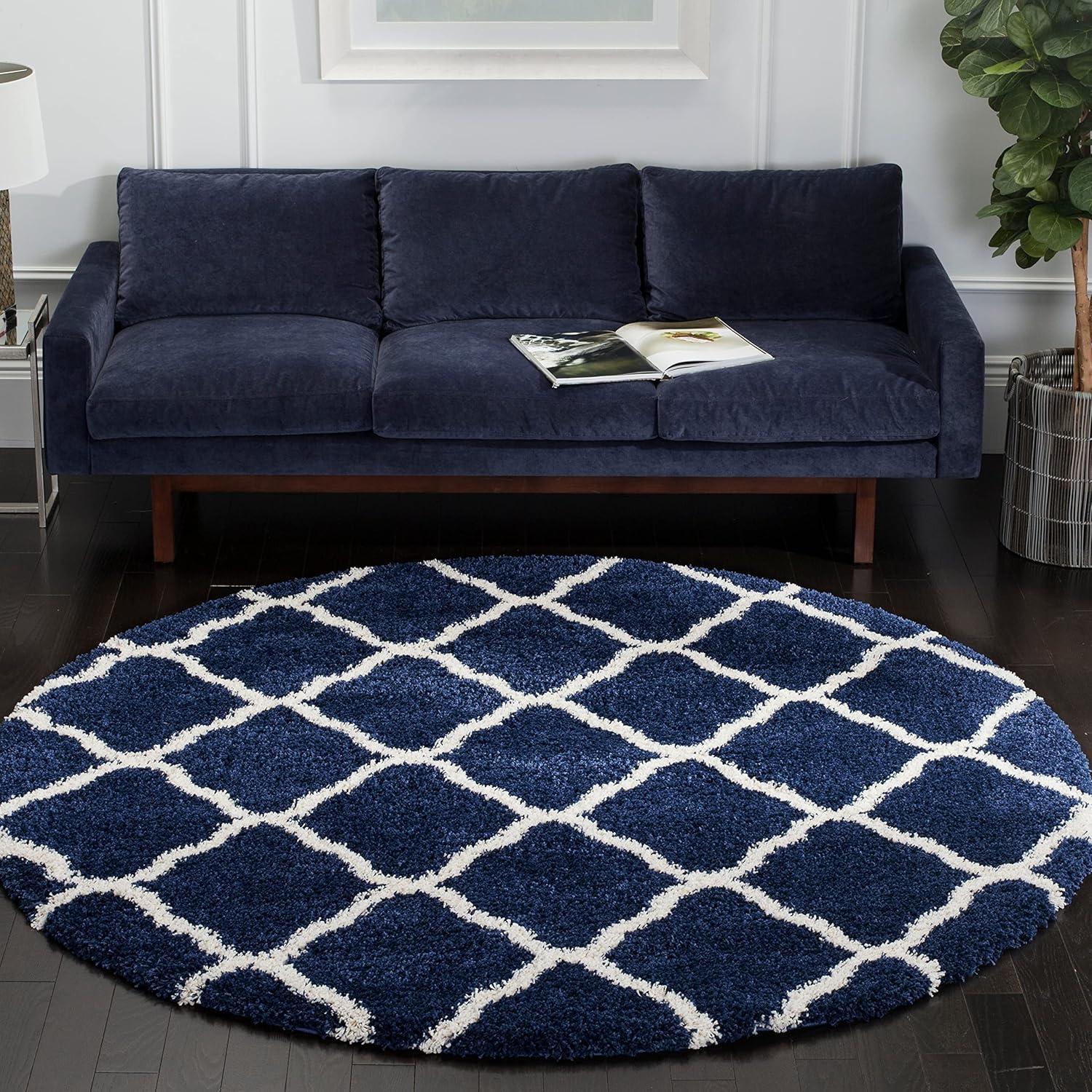 image:imageSAFAVIEH Hudson Shag Collection Area Rug 8 x 10 Slate Blue amp Ivory Moroccan Trellis Design NonShedding amp Easy Care 2inch Thick Ideal for High Traffic Areas in Living Room Bedroom SGH283LNavyIvory