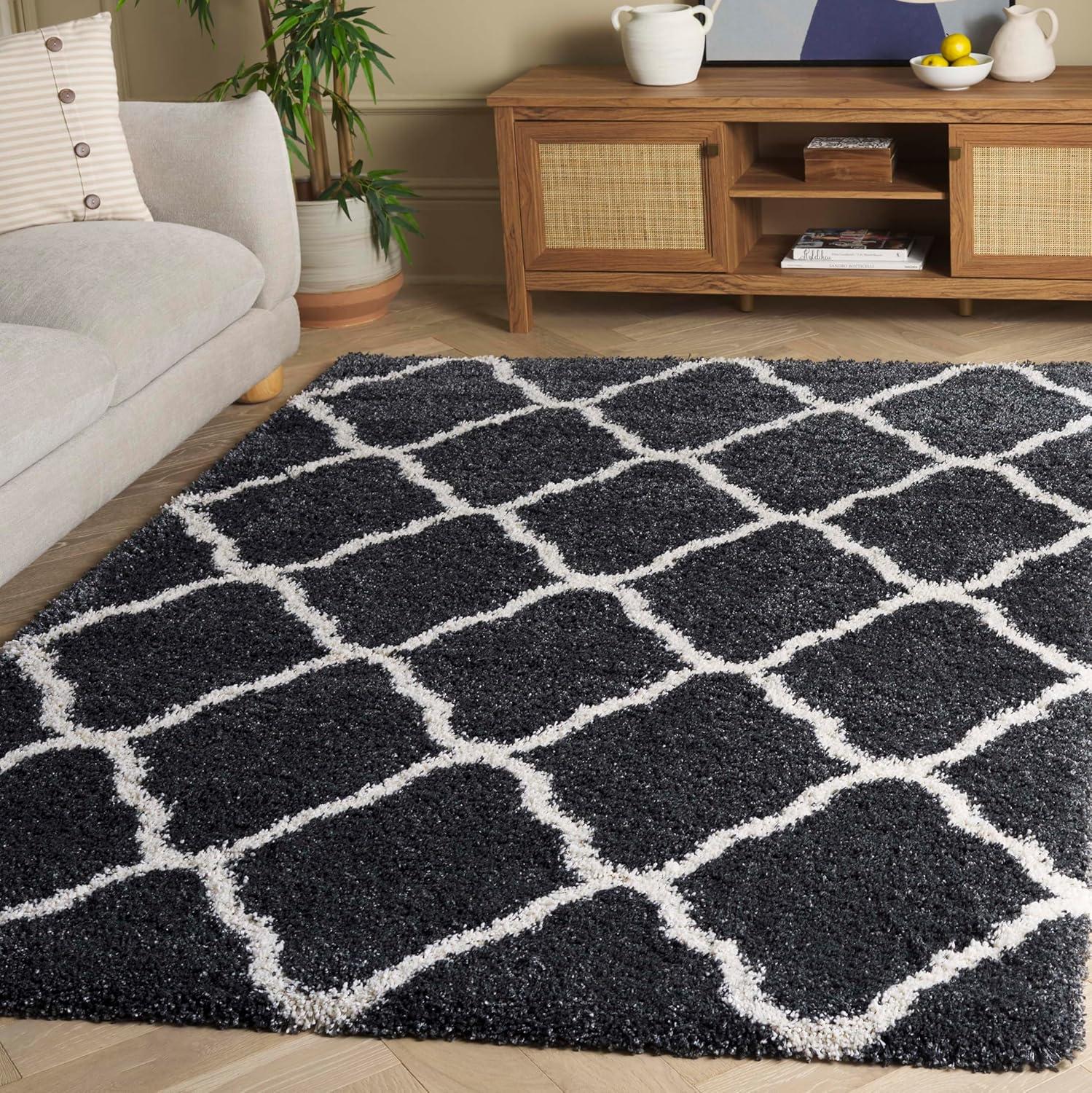 image:imageSAFAVIEH Hudson Shag Collection Area Rug 8 x 10 Slate Blue amp Ivory Moroccan Trellis Design NonShedding amp Easy Care 2inch Thick Ideal for High Traffic Areas in Living Room Bedroom SGH283LDark GreyIvory