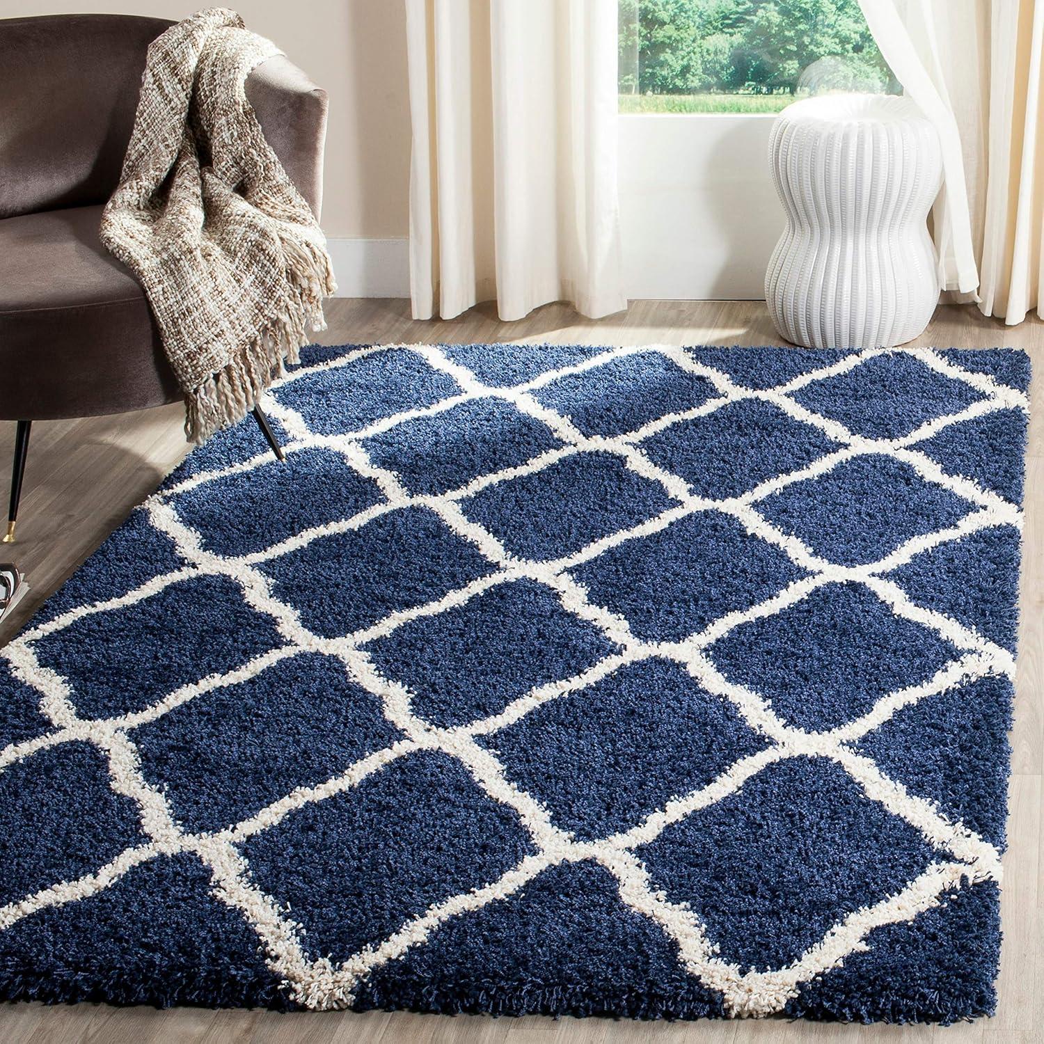 image:imageSAFAVIEH Hudson Shag Collection Area Rug 8 x 10 Slate Blue amp Ivory Moroccan Trellis Design NonShedding amp Easy Care 2inch Thick Ideal for High Traffic Areas in Living Room Bedroom SGH283LIvoryGrey