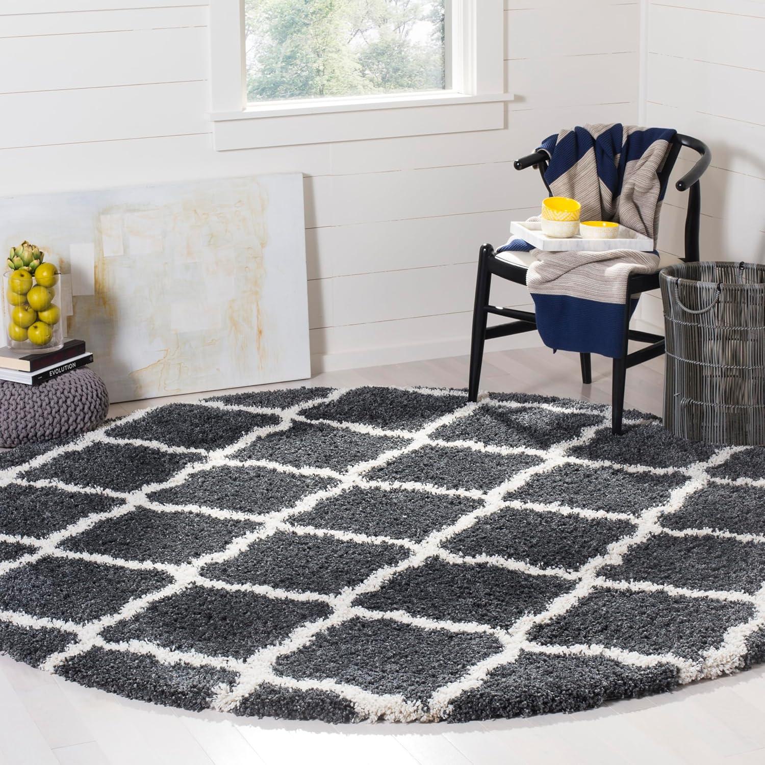 image:imageSAFAVIEH Hudson Shag Collection Area Rug 8 x 10 Slate Blue amp Ivory Moroccan Trellis Design NonShedding amp Easy Care 2inch Thick Ideal for High Traffic Areas in Living Room Bedroom SGH283LDark GreyIvory