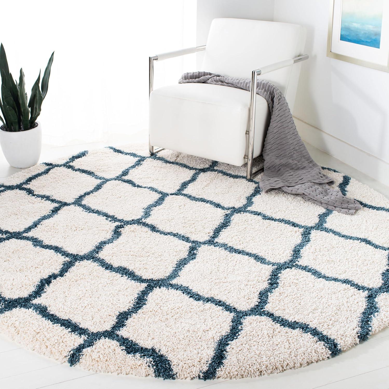 image:imageSAFAVIEH Hudson Shag Collection Area Rug 8 x 10 Slate Blue amp Ivory Moroccan Trellis Design NonShedding amp Easy Care 2inch Thick Ideal for High Traffic Areas in Living Room Bedroom SGH283LIvorySteel Blue
