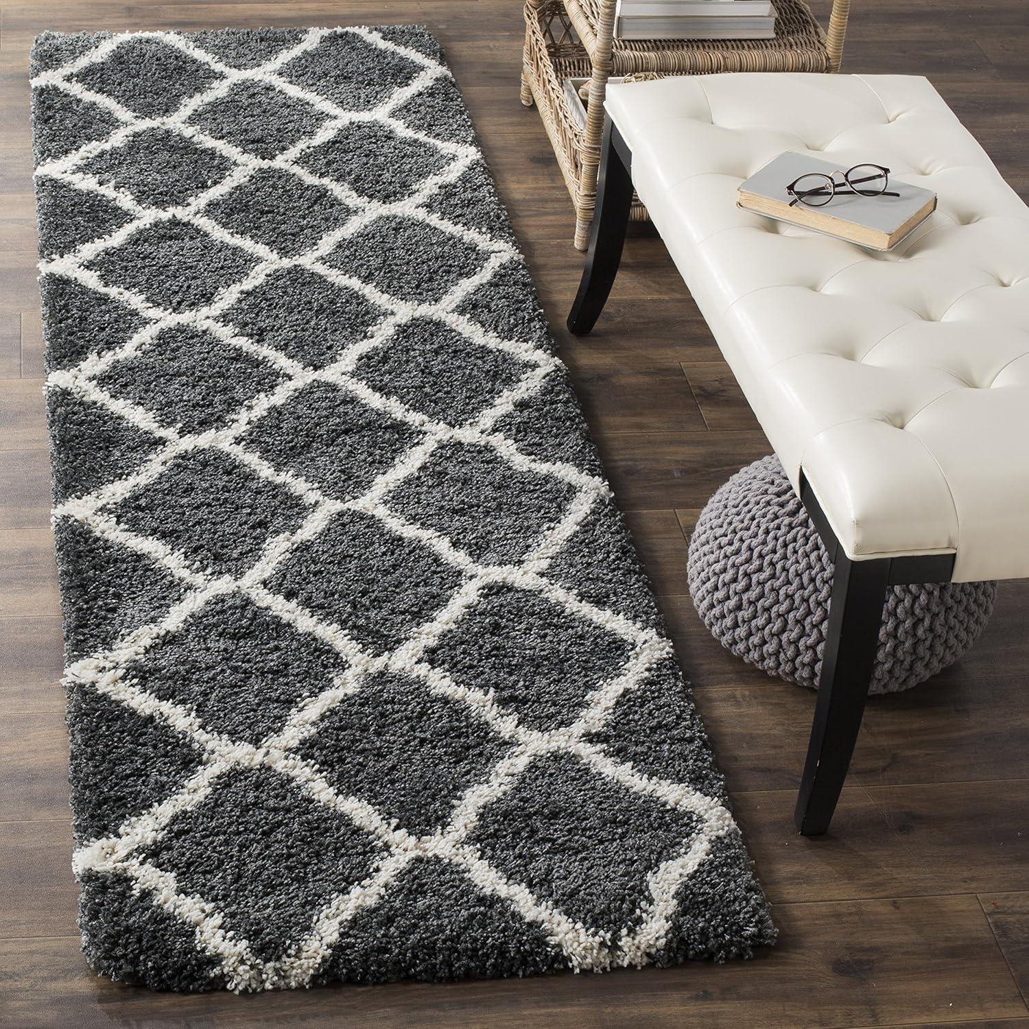 image:imageSAFAVIEH Hudson Shag Collection Area Rug 8 x 10 Slate Blue amp Ivory Moroccan Trellis Design NonShedding amp Easy Care 2inch Thick Ideal for High Traffic Areas in Living Room Bedroom SGH283LDark GreyIvory