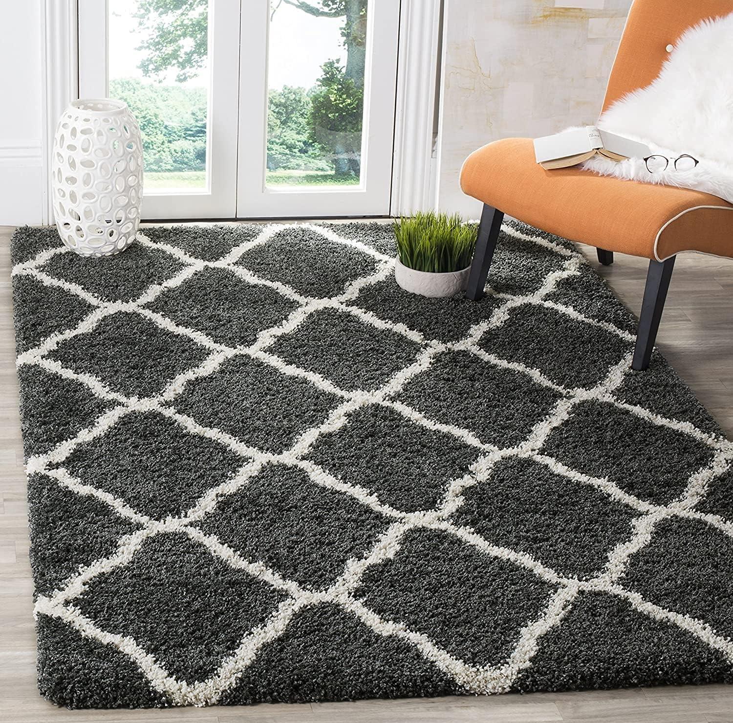 image:imageSAFAVIEH Hudson Shag Collection Area Rug 8 x 10 Slate Blue amp Ivory Moroccan Trellis Design NonShedding amp Easy Care 2inch Thick Ideal for High Traffic Areas in Living Room Bedroom SGH283LDark GreyIvory