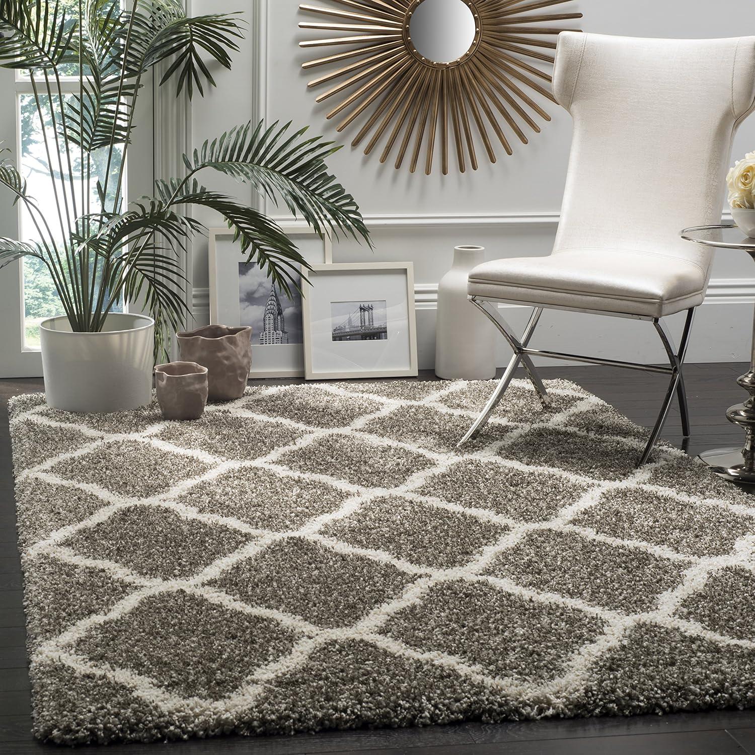 image:imageSAFAVIEH Hudson Shag Collection Area Rug 8 x 10 Slate Blue amp Ivory Moroccan Trellis Design NonShedding amp Easy Care 2inch Thick Ideal for High Traffic Areas in Living Room Bedroom SGH283LGreyIvory