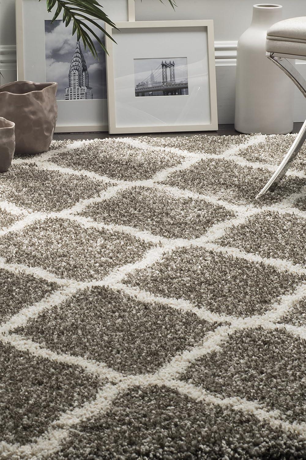 image:imageSAFAVIEH Hudson Shag Collection Area Rug 8 x 10 Slate Blue amp Ivory Moroccan Trellis Design NonShedding amp Easy Care 2inch Thick Ideal for High Traffic Areas in Living Room Bedroom SGH283LGreyIvory