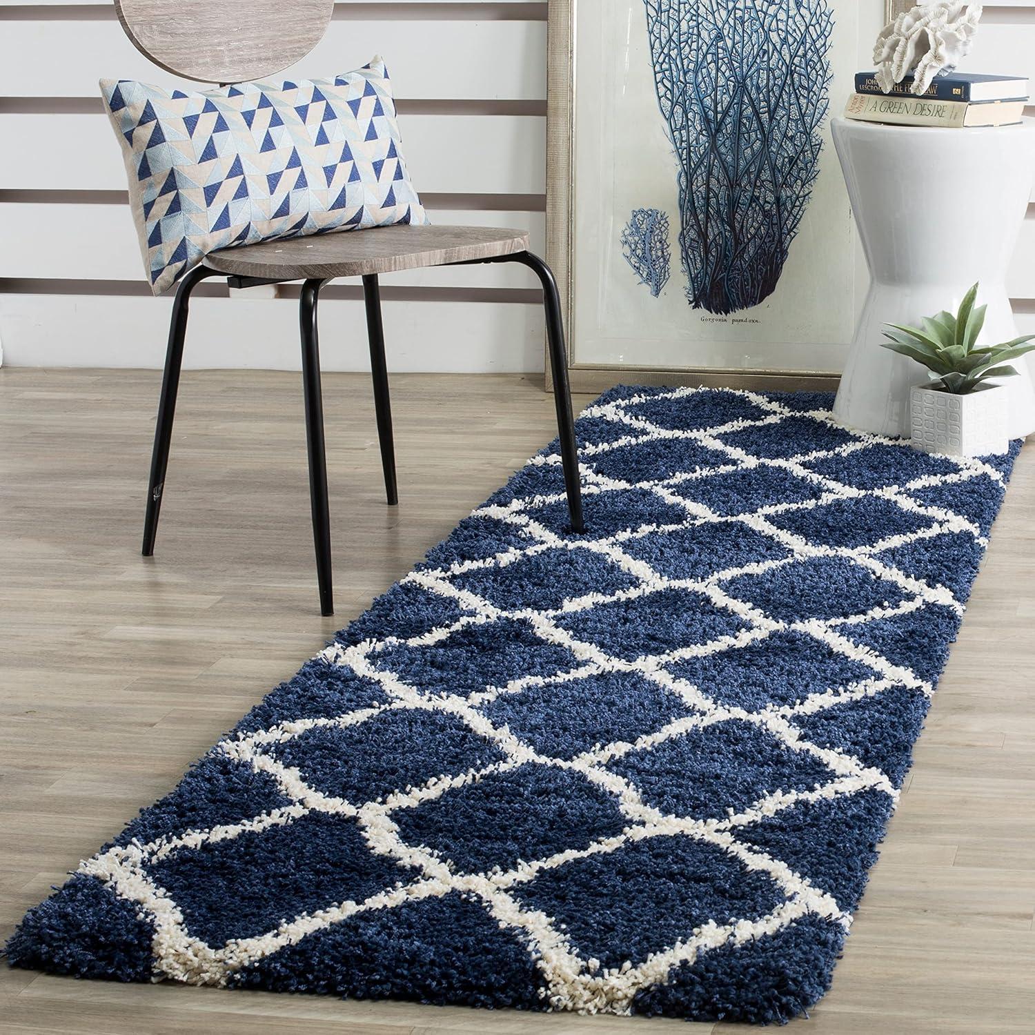 image:imageSAFAVIEH Hudson Shag Collection Area Rug 8 x 10 Slate Blue amp Ivory Moroccan Trellis Design NonShedding amp Easy Care 2inch Thick Ideal for High Traffic Areas in Living Room Bedroom SGH283LBeigeIvory