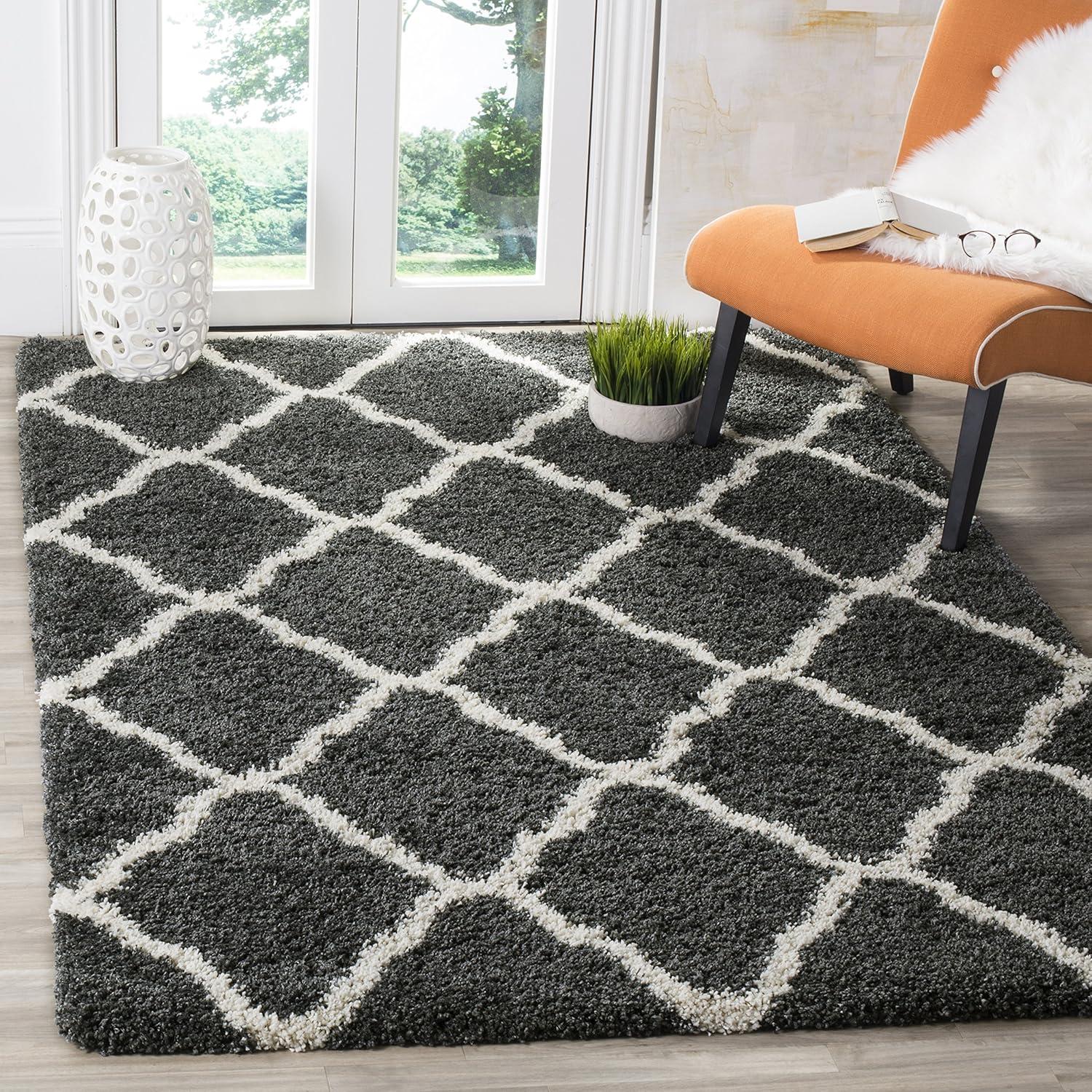 image:imageSAFAVIEH Hudson Shag Collection Area Rug 8 x 10 Slate Blue amp Ivory Moroccan Trellis Design NonShedding amp Easy Care 2inch Thick Ideal for High Traffic Areas in Living Room Bedroom SGH283LDark GreyIvory