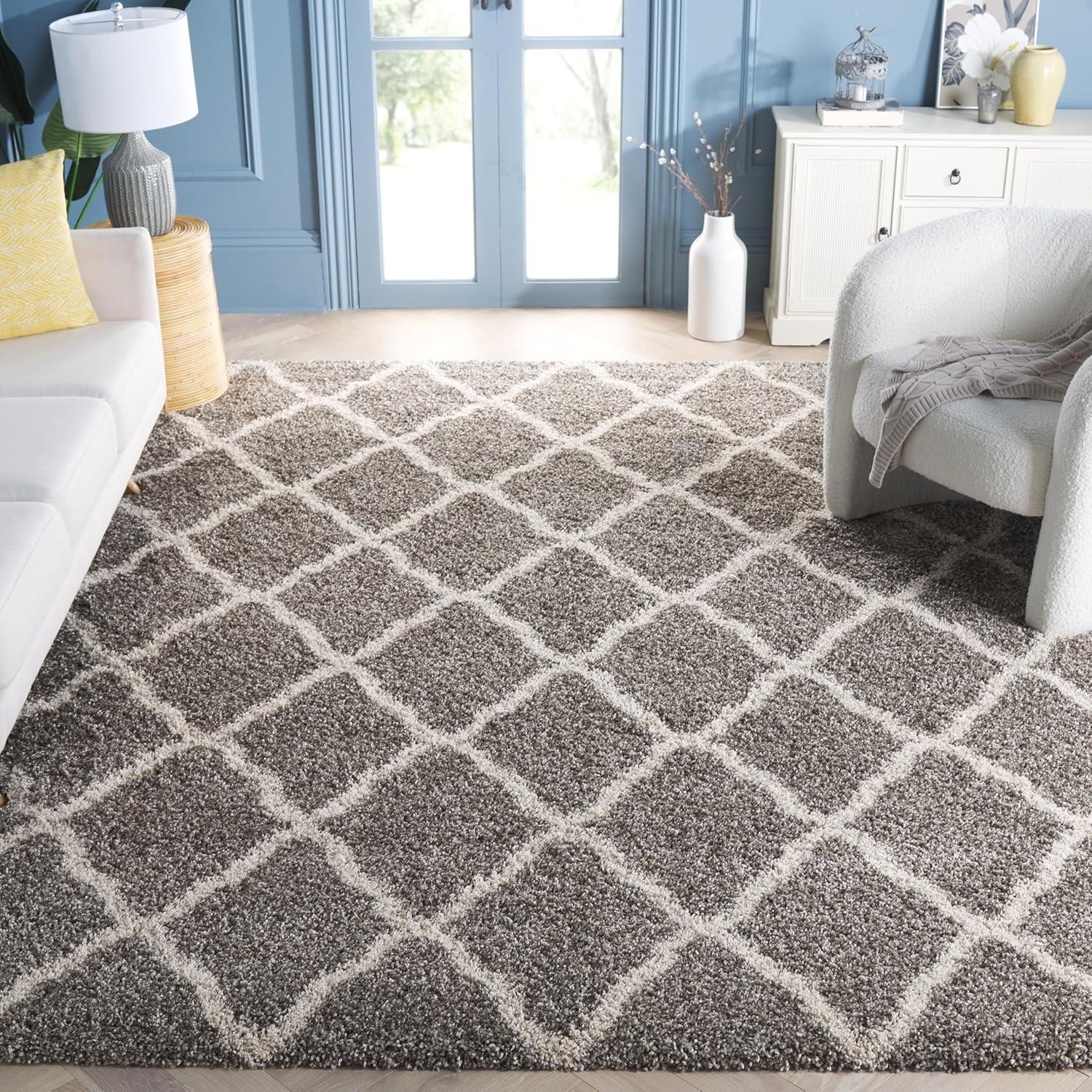 image:imageSAFAVIEH Hudson Shag Collection Area Rug 8 x 10 Slate Blue amp Ivory Moroccan Trellis Design NonShedding amp Easy Care 2inch Thick Ideal for High Traffic Areas in Living Room Bedroom SGH283LGreyIvory
