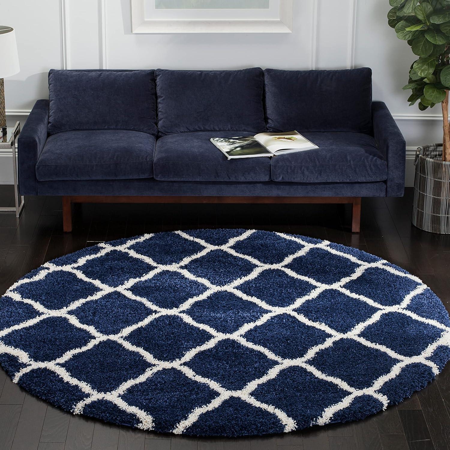 image:imageSAFAVIEH Hudson Shag Collection Area Rug 8 x 10 Slate Blue amp Ivory Moroccan Trellis Design NonShedding amp Easy Care 2inch Thick Ideal for High Traffic Areas in Living Room Bedroom SGH283LNavyIvory