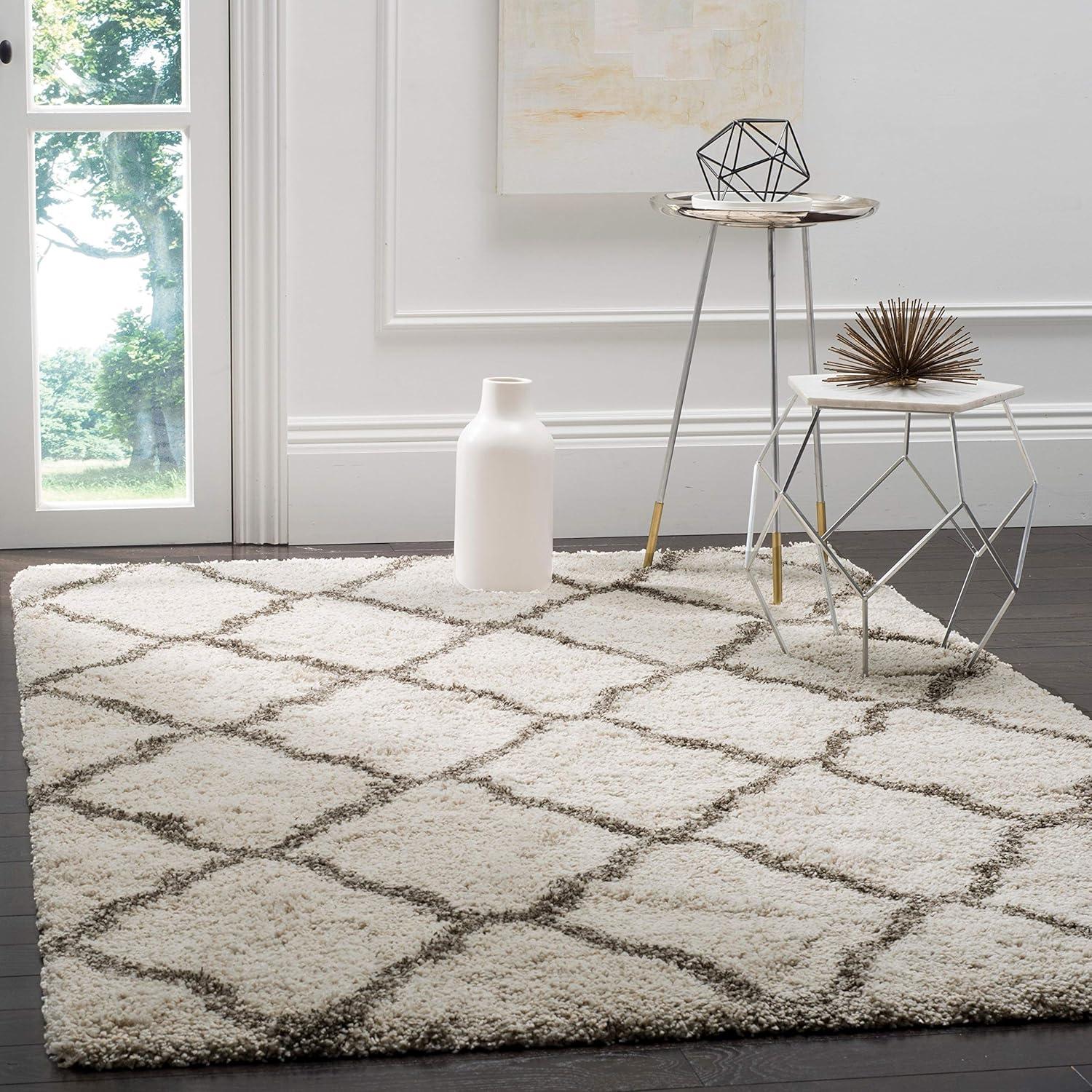 image:imageSAFAVIEH Hudson Shag Collection Area Rug 8 x 10 Slate Blue amp Ivory Moroccan Trellis Design NonShedding amp Easy Care 2inch Thick Ideal for High Traffic Areas in Living Room Bedroom SGH283LIvoryGrey