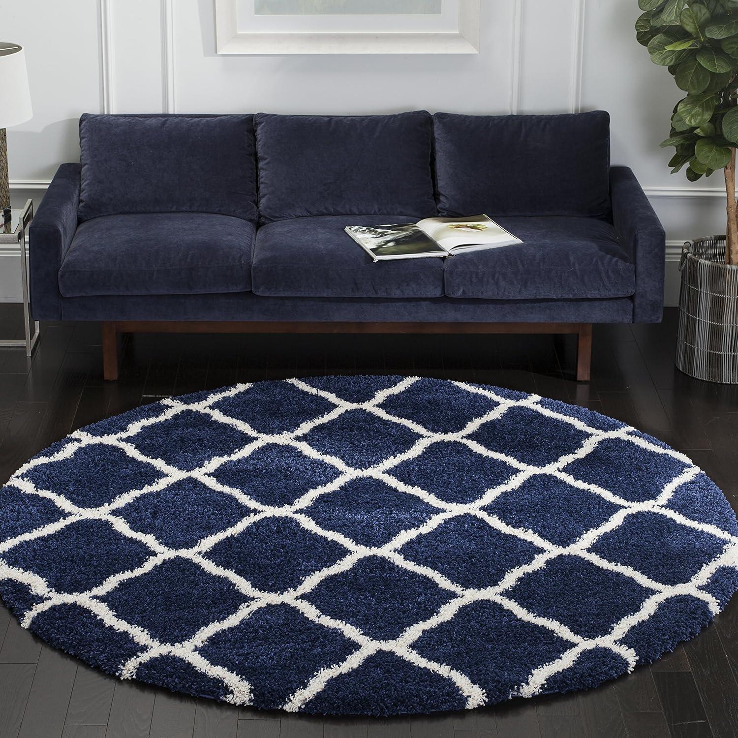 image:imageSAFAVIEH Hudson Shag Collection Area Rug 8 x 10 Slate Blue amp Ivory Moroccan Trellis Design NonShedding amp Easy Care 2inch Thick Ideal for High Traffic Areas in Living Room Bedroom SGH283LNavyIvory