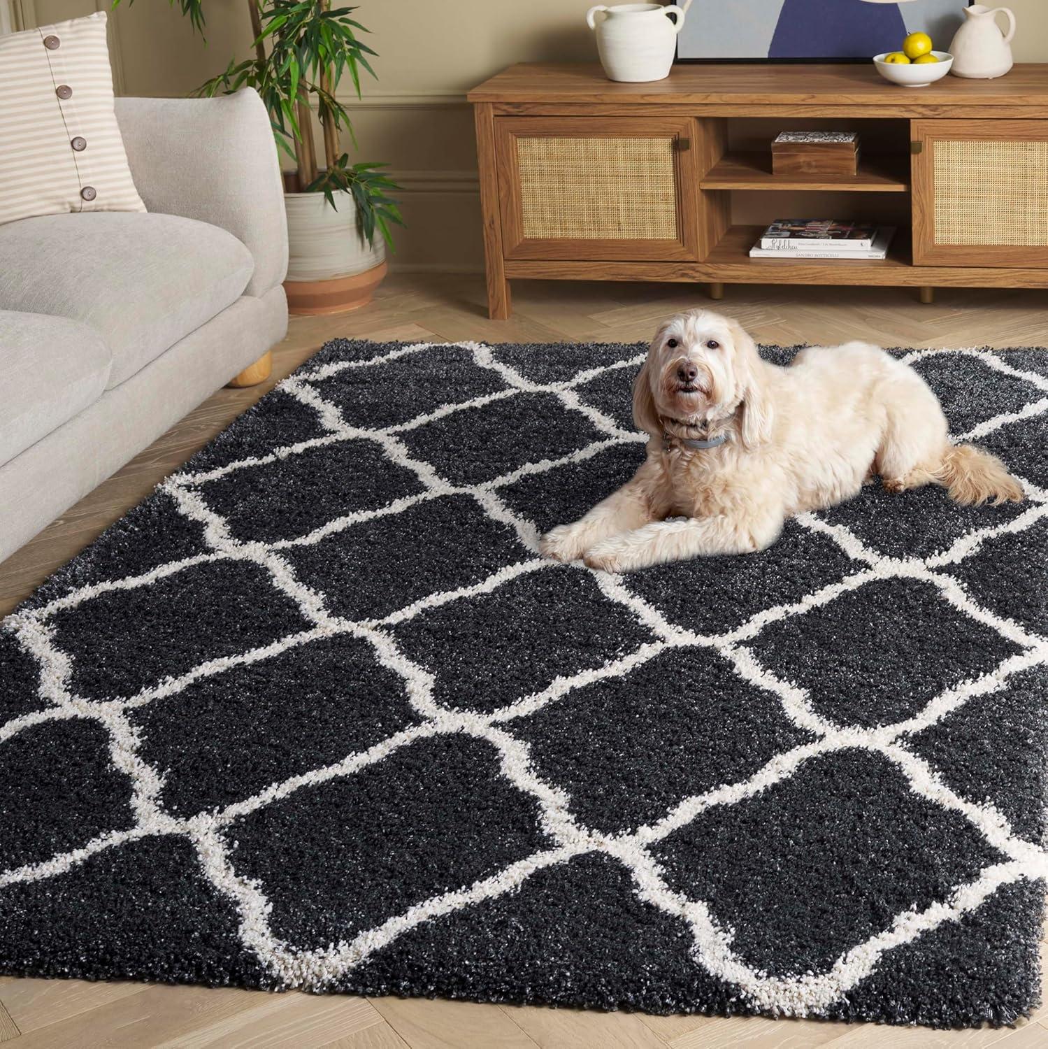 image:imageSAFAVIEH Hudson Shag Collection Area Rug 8 x 10 Slate Blue amp Ivory Moroccan Trellis Design NonShedding amp Easy Care 2inch Thick Ideal for High Traffic Areas in Living Room Bedroom SGH283LDark GreyIvory